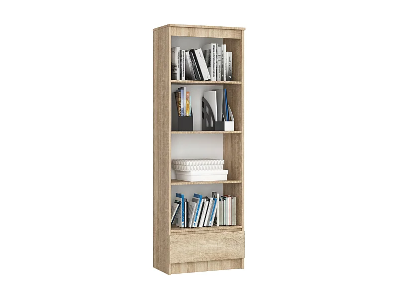 Bibliothèque de bureau AKORD R60 Chêne Sonoma 60 cm 1 tiroir façade Chêne Sonoma mat 4 étagères 60x35x180 cm