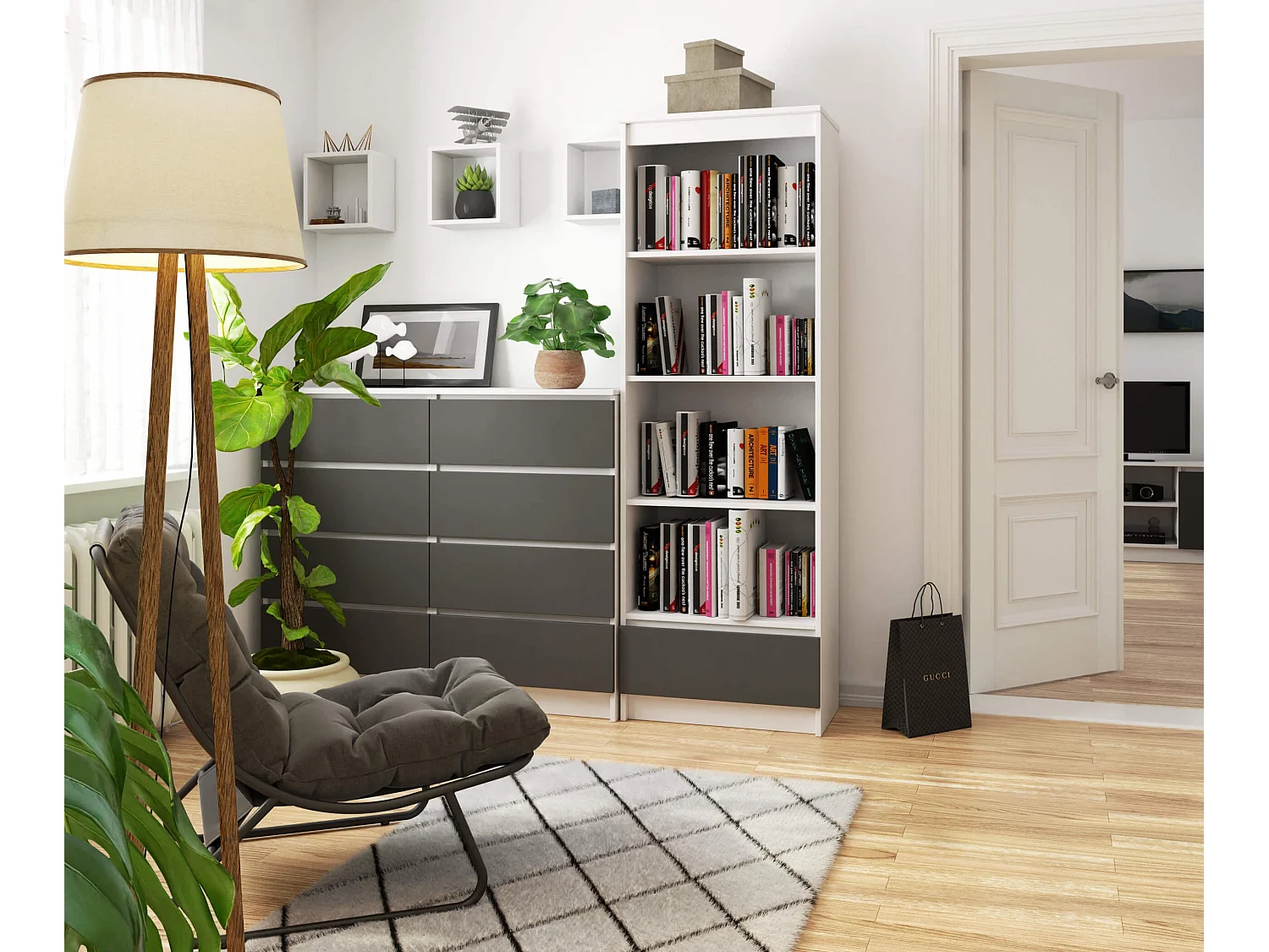 Armadio da ufficio AKORD R60 Bianca 60 cm 1 cassetto inserto frontale Grigio Grafite 60x35x180 cm