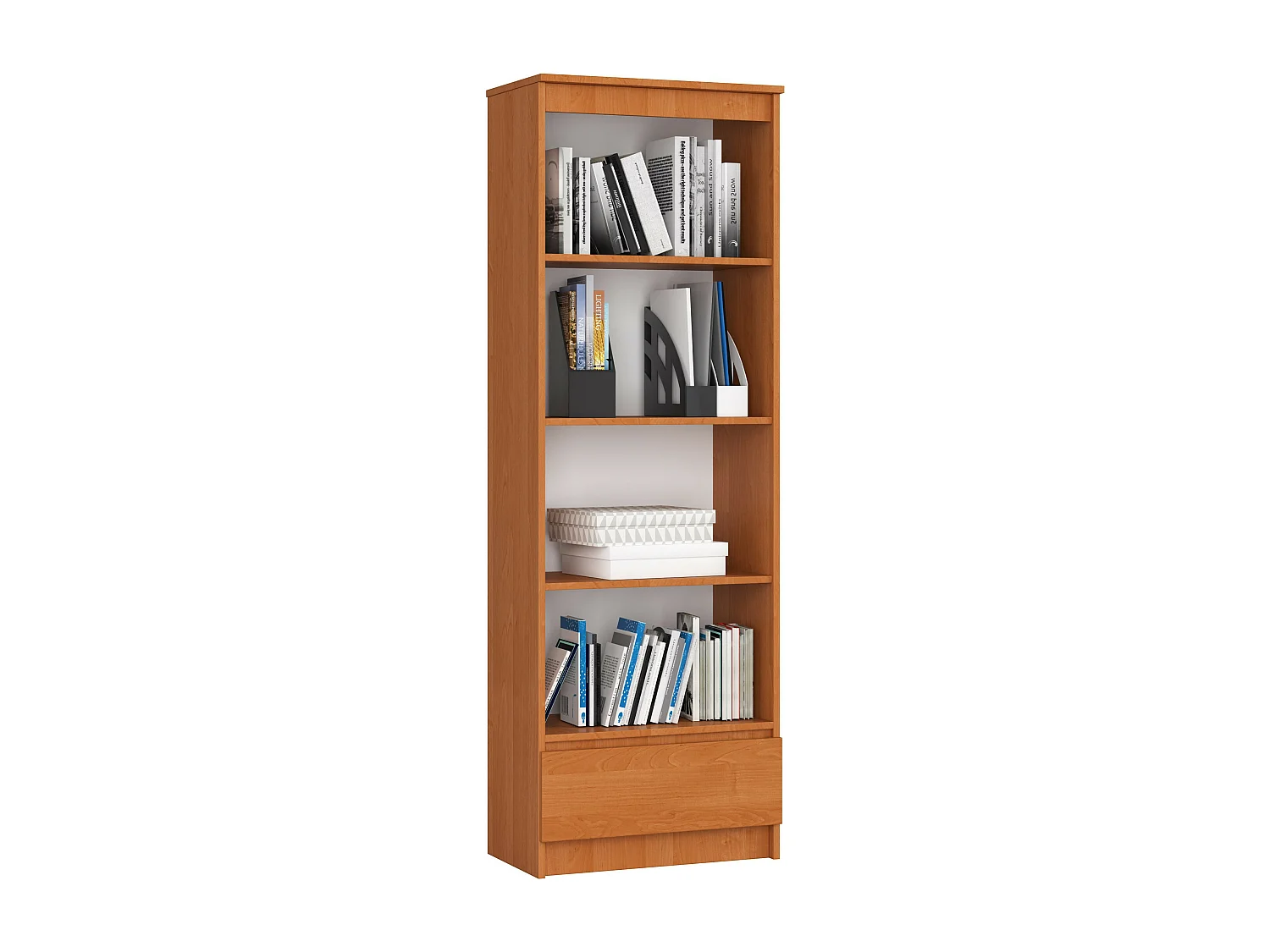 Büroregal AKORD R60 Büro-Bücherregal Erle 60 cm Schublade 4 Ebenen B60 x H180 x T35 cm