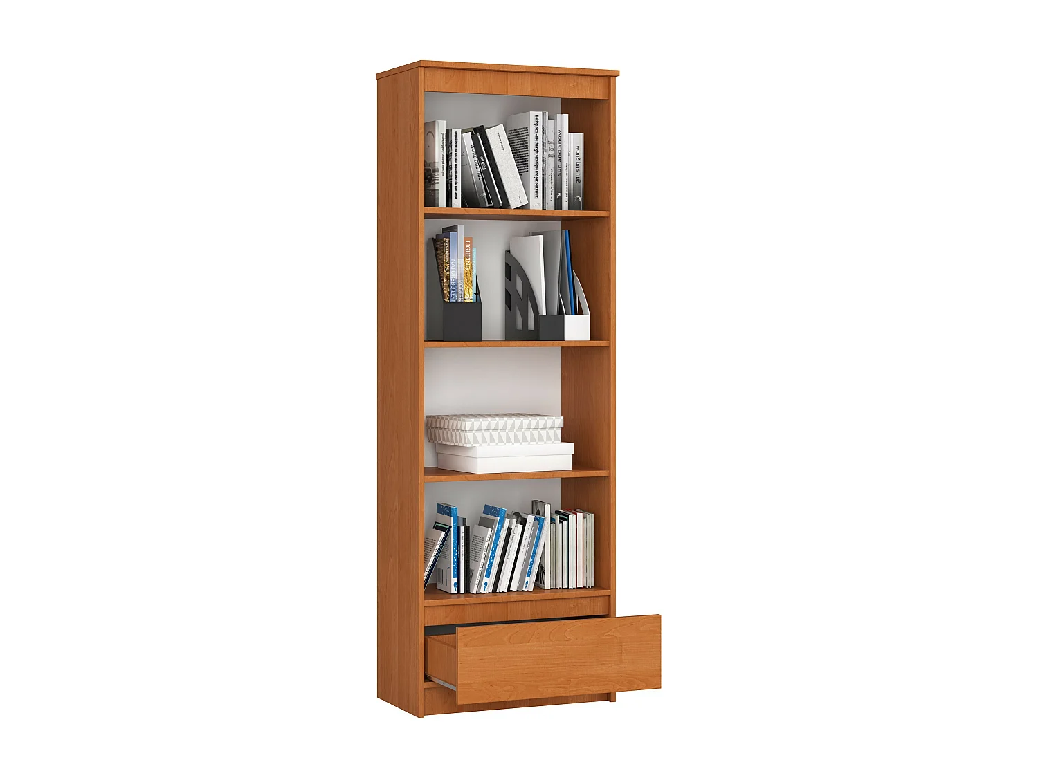 Büroregal AKORD R60 Büro-Bücherregal Erle 60 cm Schublade 4 Ebenen B60 x H180 x T35 cm