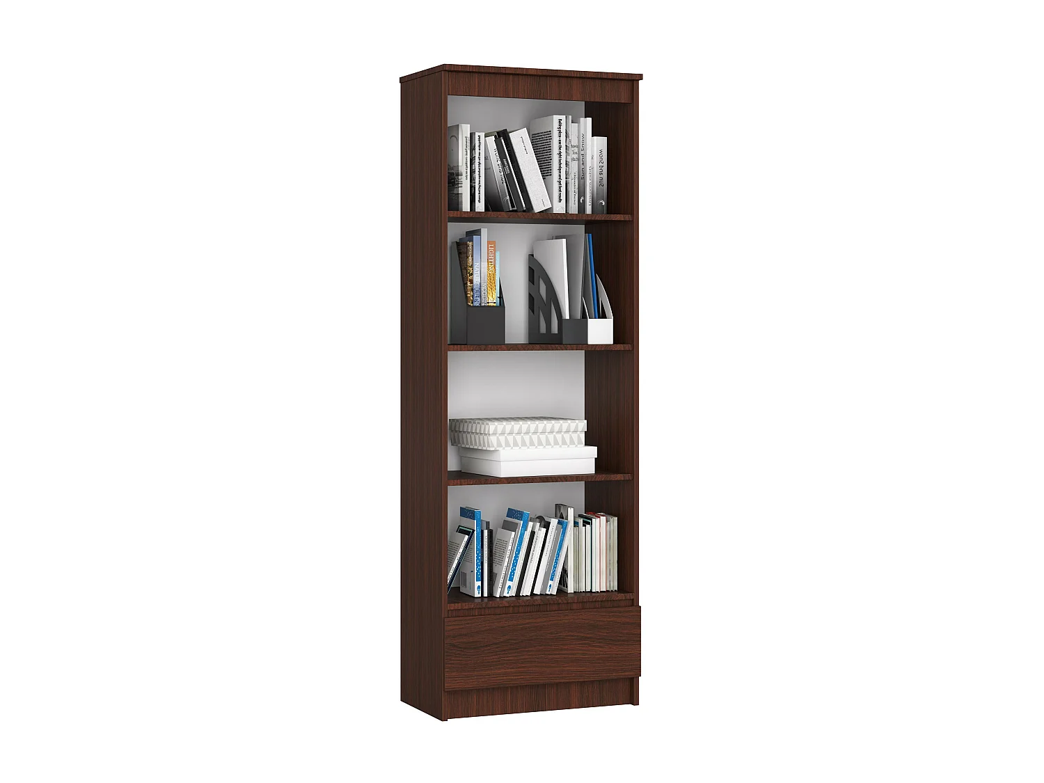 Büroregal AKORD R60 Büro-Bücherregal Wenge 60 cm Schublade 4 Ebenen B60 x H180 x T35 cm