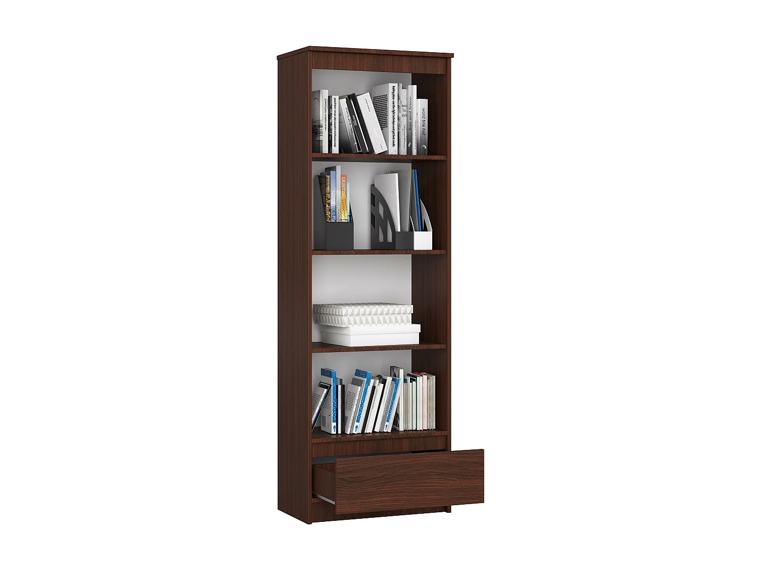 Büroregal AKORD R60 Büro-Bücherregal Wenge 60 cm Schublade 4 Ebenen B60 x H180 x T35 cm