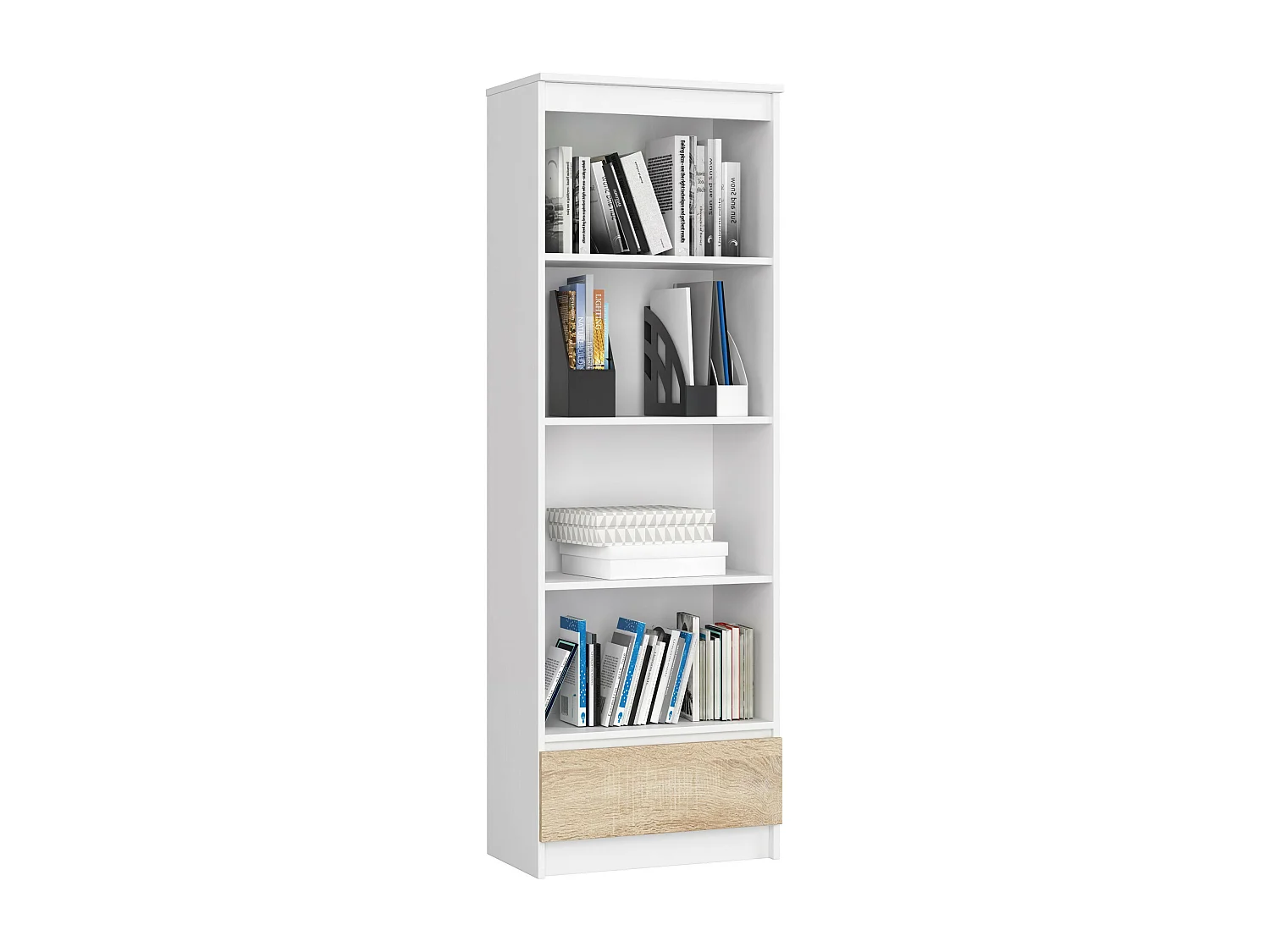 Bibliothèque de bureau AKORD R60 Blanche 60 cm 1 tiroir façade Chêne Sonoma mat 4 étagères 60x35x180 cm