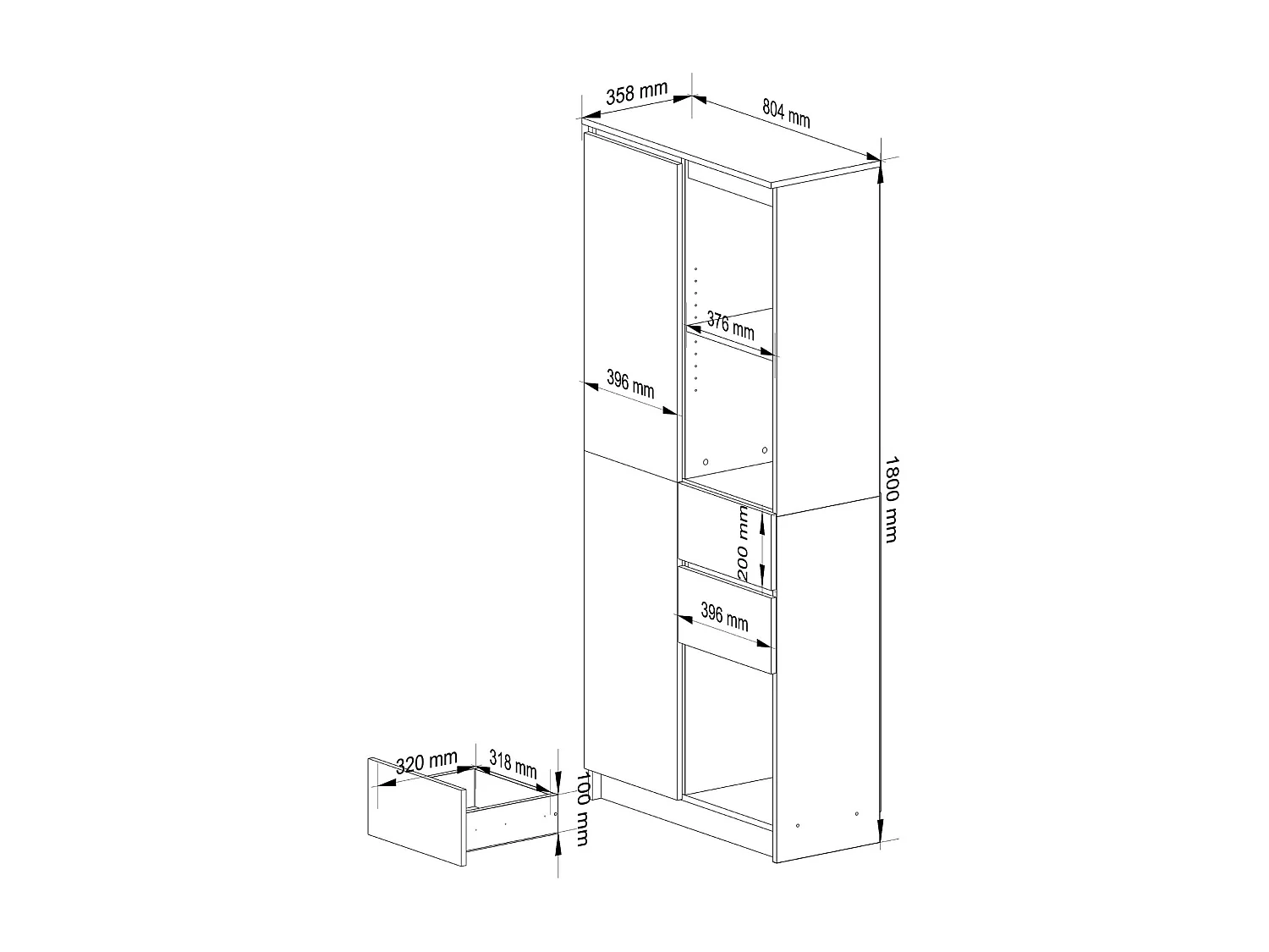 Kantoorkast R15 R80 met 2 Lades en 1 Deur / AKORD Furniture Factory / Wit / 80 x 180 x 35 cm