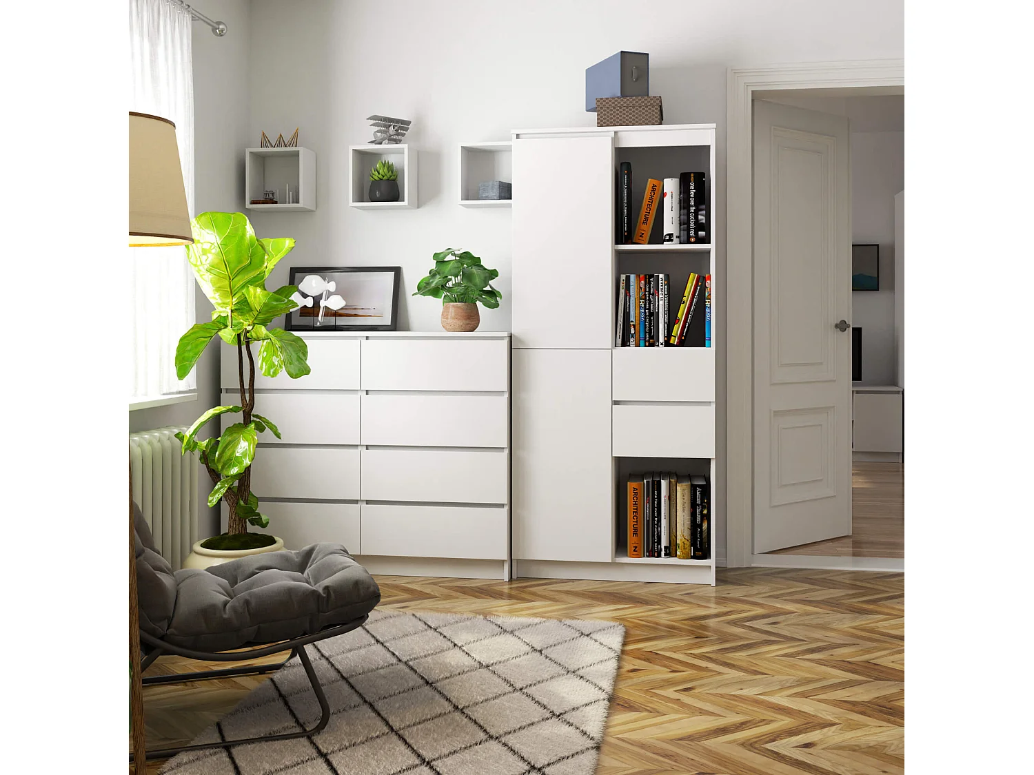 Kantoorkast R15 R80 met 2 Lades en 1 Deur / AKORD Furniture Factory / Wit / 80 x 180 x 35 cm