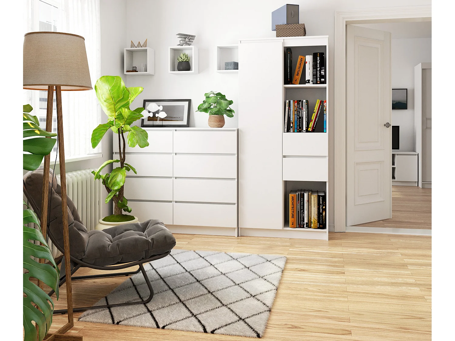 Kantoorkast R15 R80 met 2 Lades en 1 Deur / AKORD Furniture Factory / Wit / 80 x 180 x 35 cm