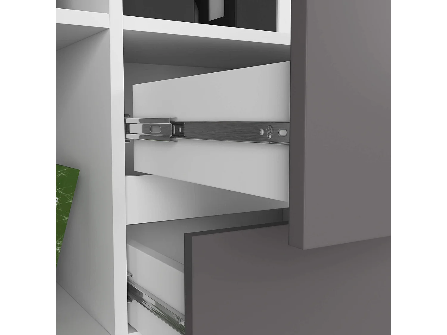 Bibliothèque de bureau AKORD R15 Blanche 80 cm 1 porte 2 tiroirs façade Gris Graphite mat 7 étagères 80x35x180 cm