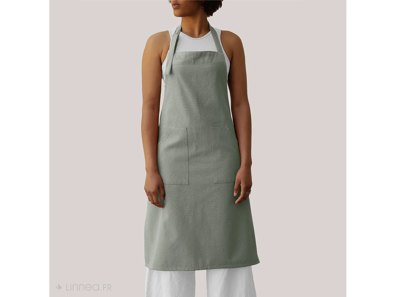 Tablier de cuisine double poche 70x90 cm coton HONO vert Lichen