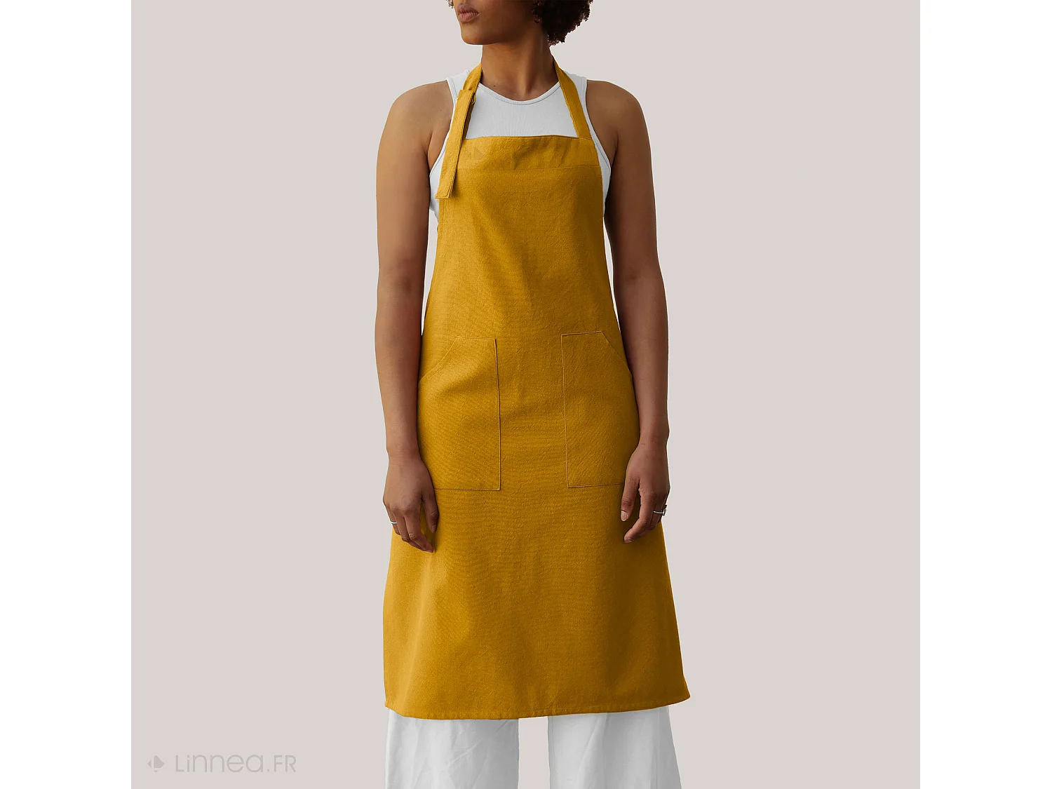 Tablier de cuisine double poche 70x90 cm coton HONO jaune Curry