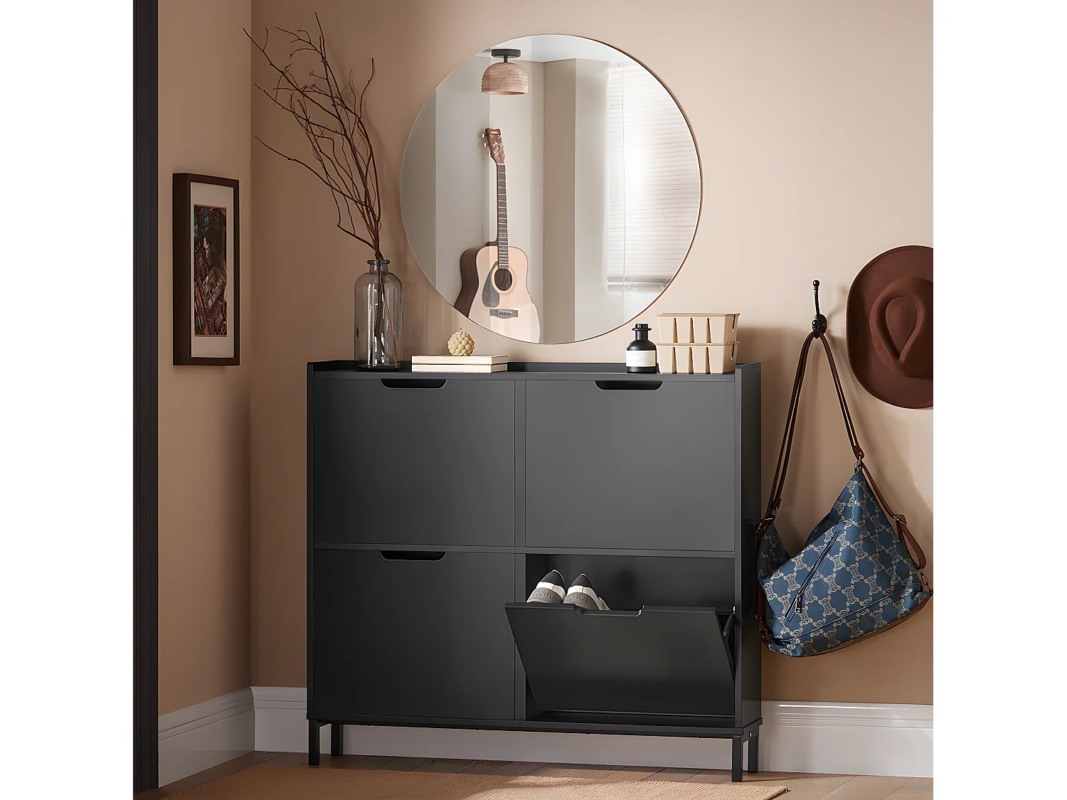 SoBuy Scarpiera Con 4 Scomparti, Colore Grigio. Dimensioni: 100 X 19 X 91 Cm FSR100-HG