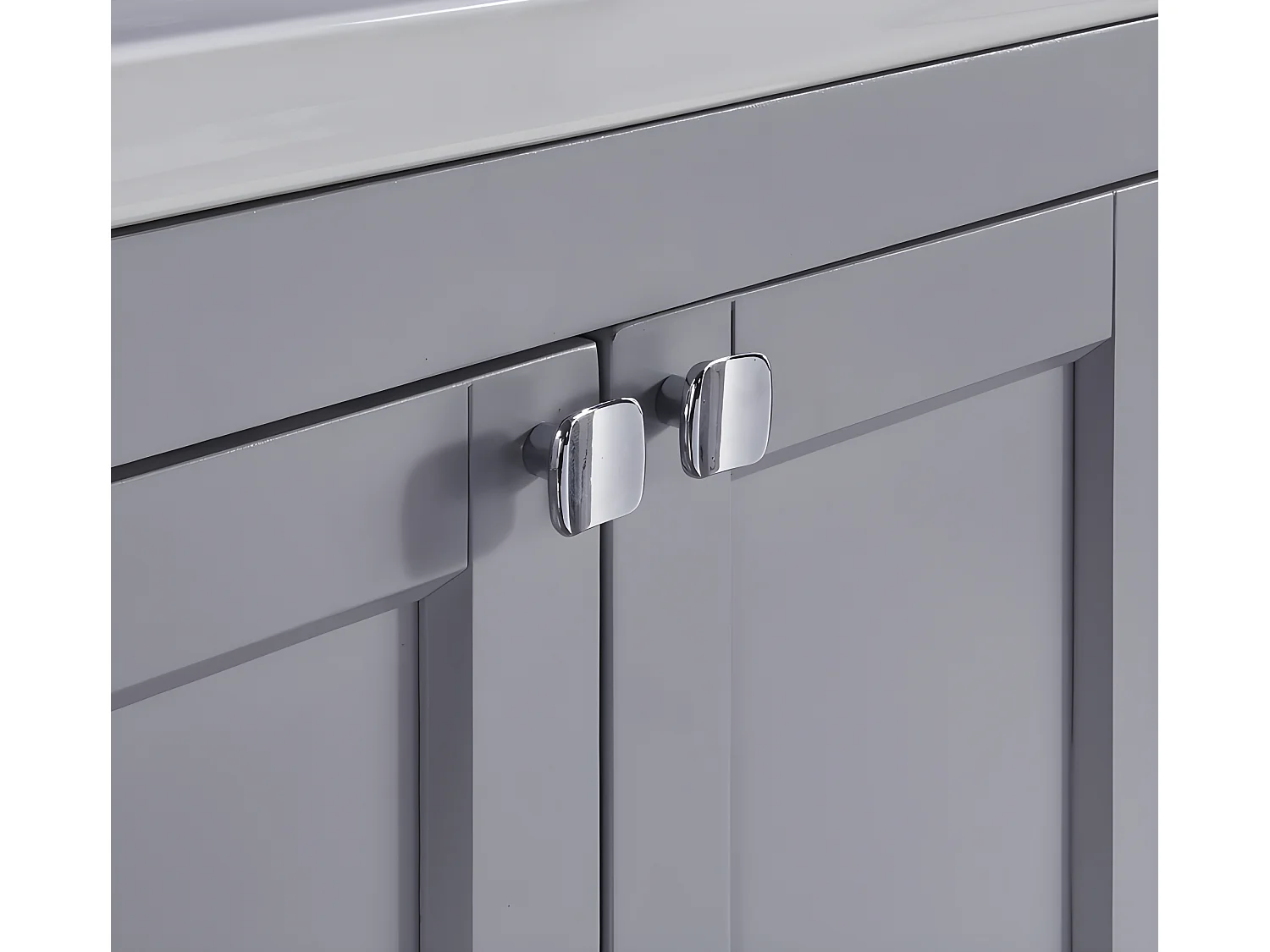 Meuble de salle de bain avec une vasque en céramique - 2 portes et étagère en bas - Gris(robinet non inclus)