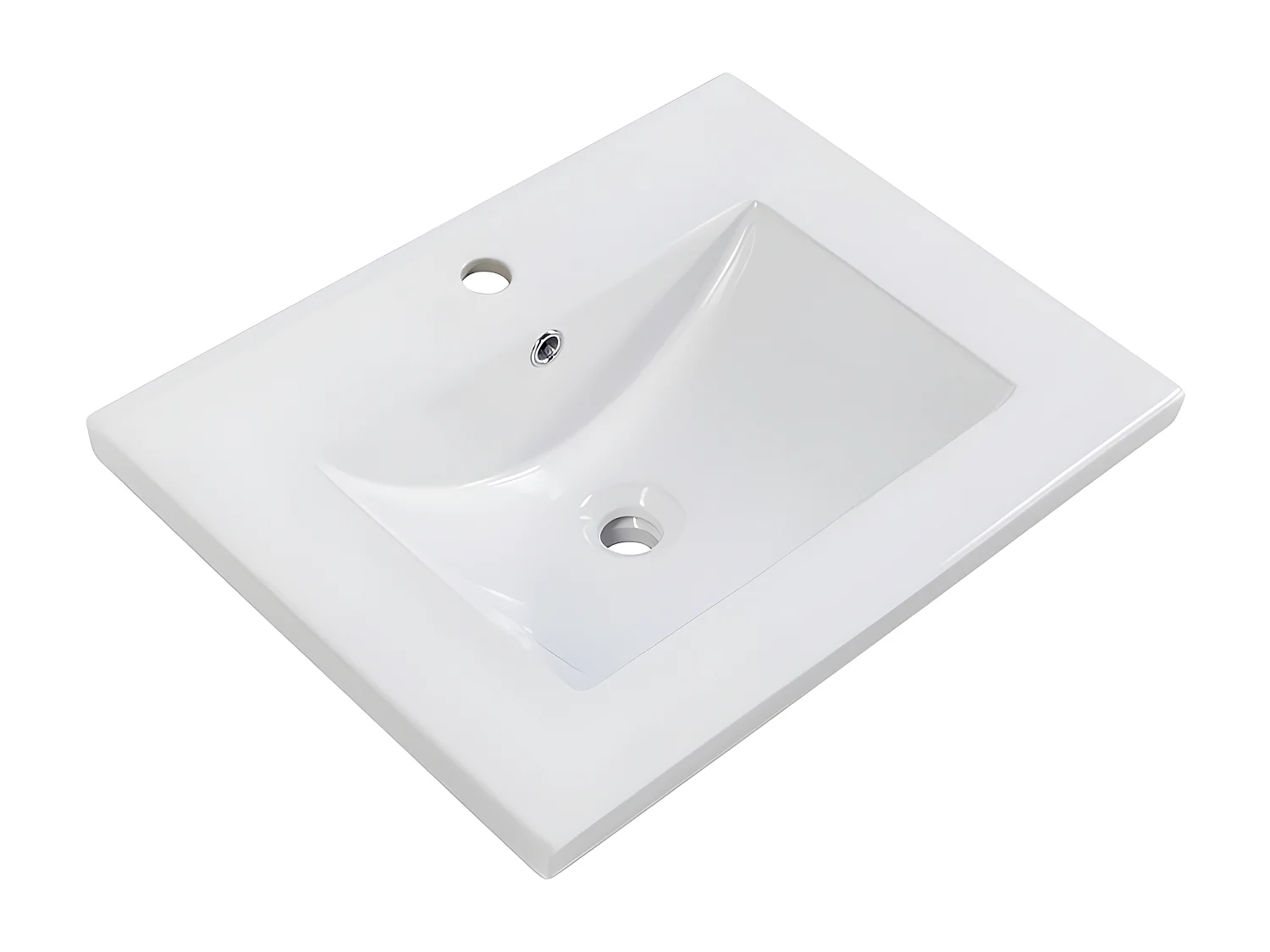 Meuble de salle de bain avec une vasque en céramique - 2 portes et étagère en bas - Gris(robinet non inclus)