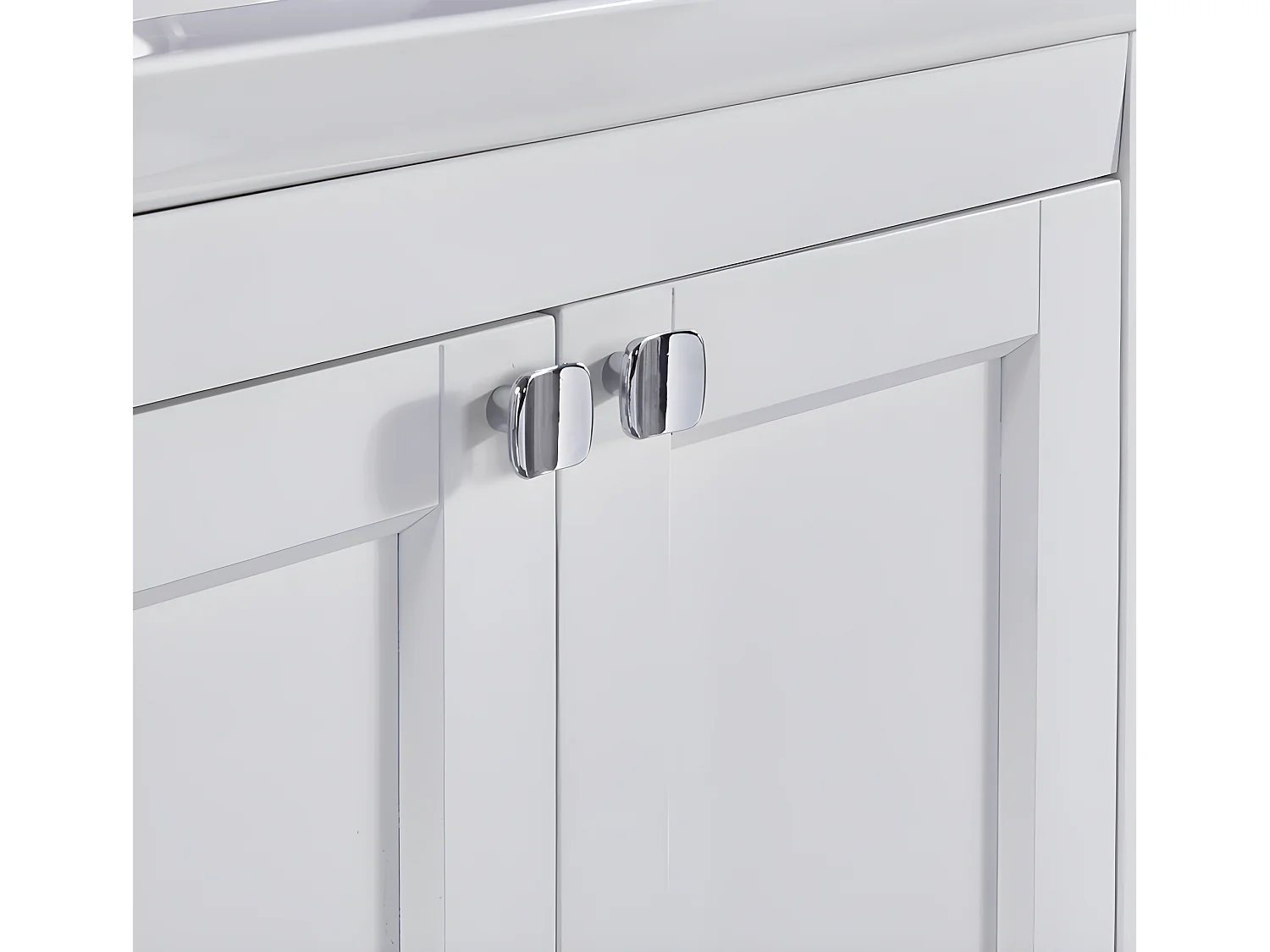 Meuble de salle de bain avec une vasque en céramique - 2 portes et étagère en bas - Blanc(robinet non inclus)