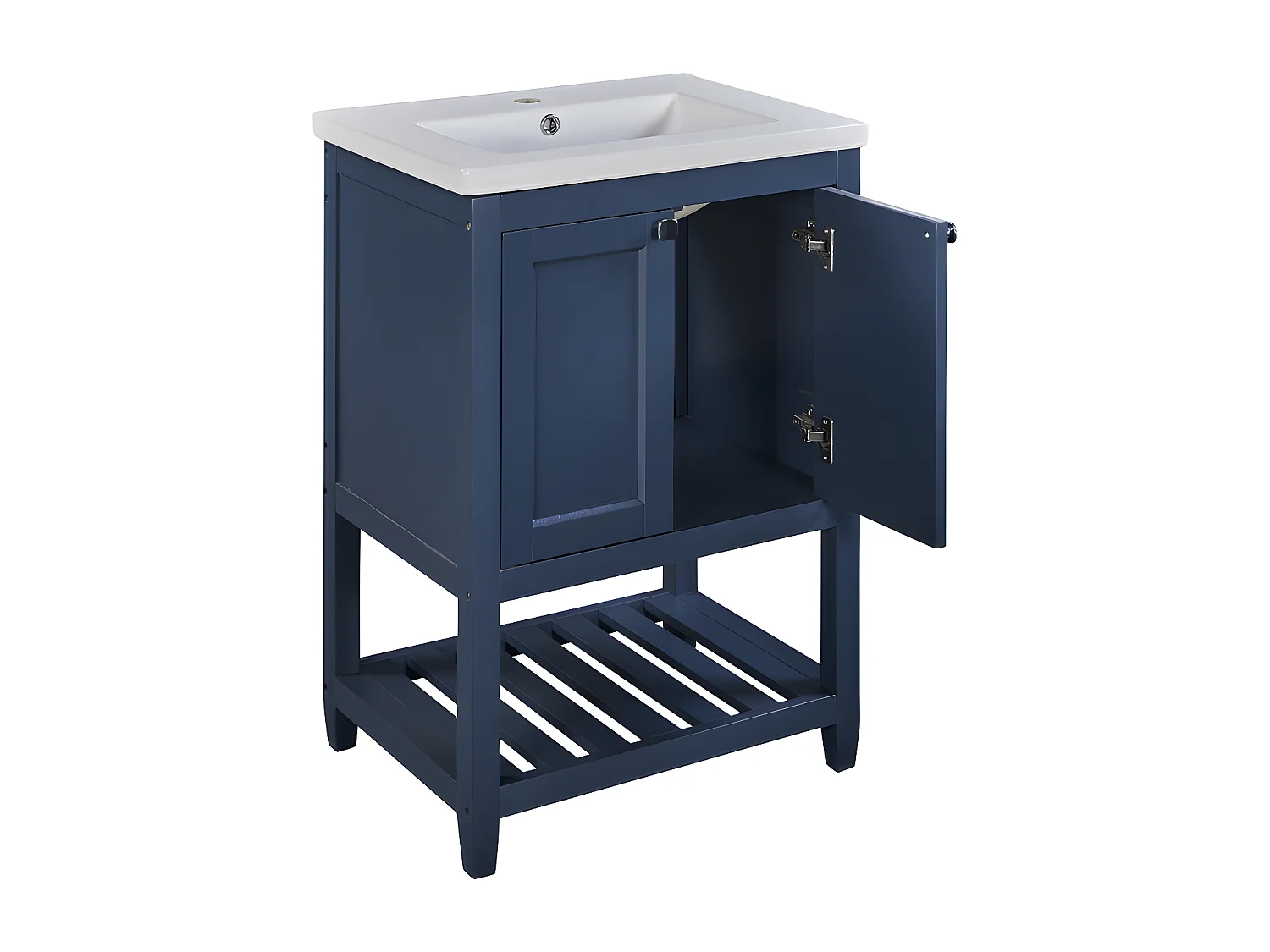 Badkamermeubel met keramische wastafel - 2 deuren en plank onderaan - Blauw (kraan niet inbegrepen)