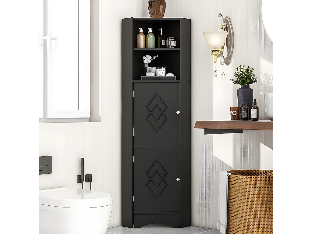 Colone d'angle de salle de bain - 2 compartiments ouverts et 2 portes