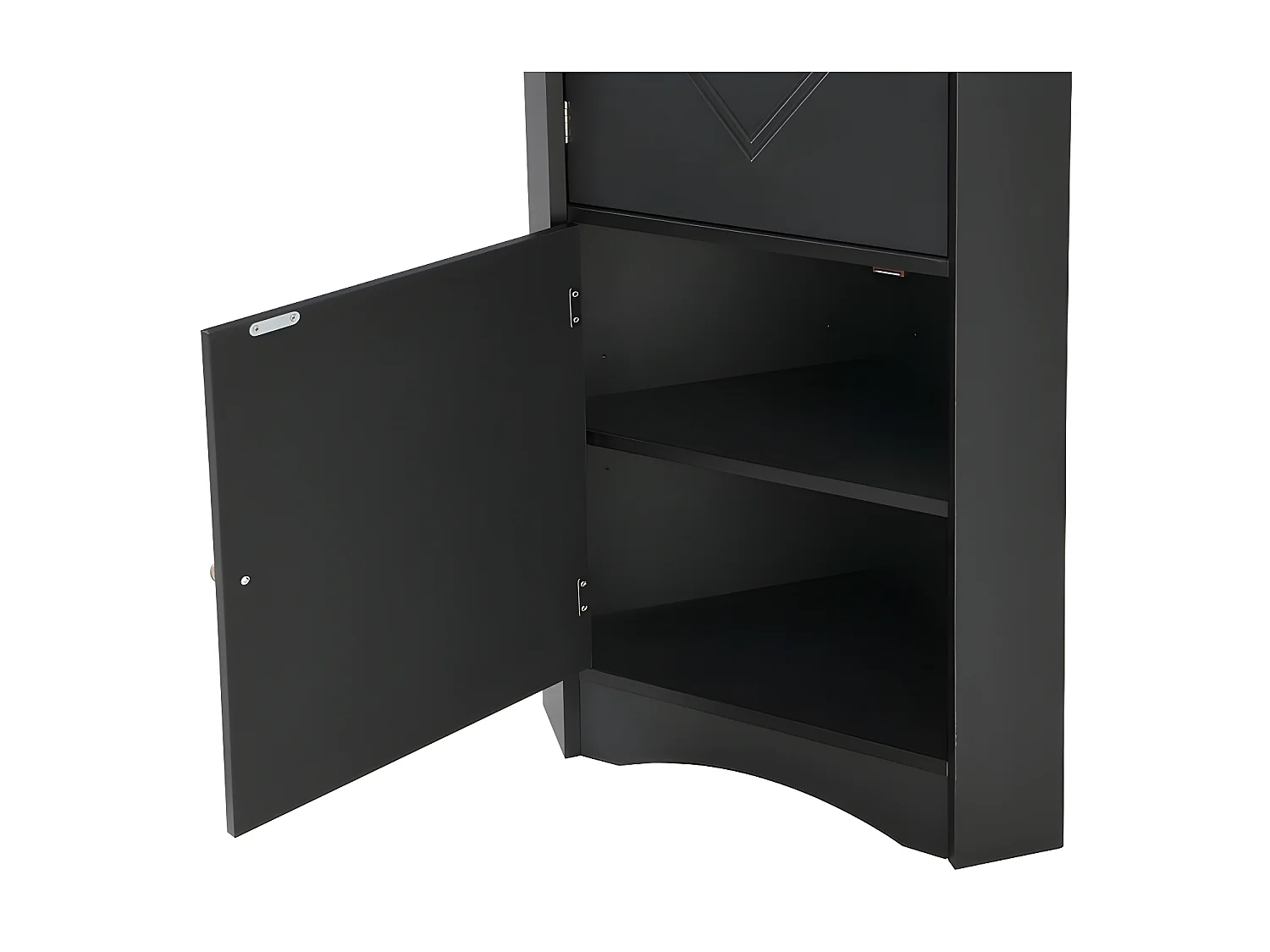 Colone d'angle de salle de bain - 2 compartiments ouverts et 2 portes - étagères réglables - Noir