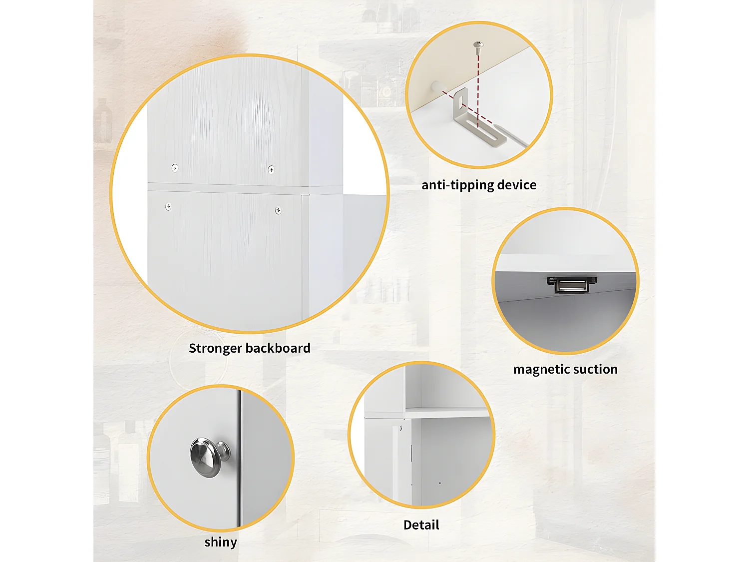Colone d'angle de salle de bain - 2 compartiments ouverts et 2 portes - étagères réglables - Blanc