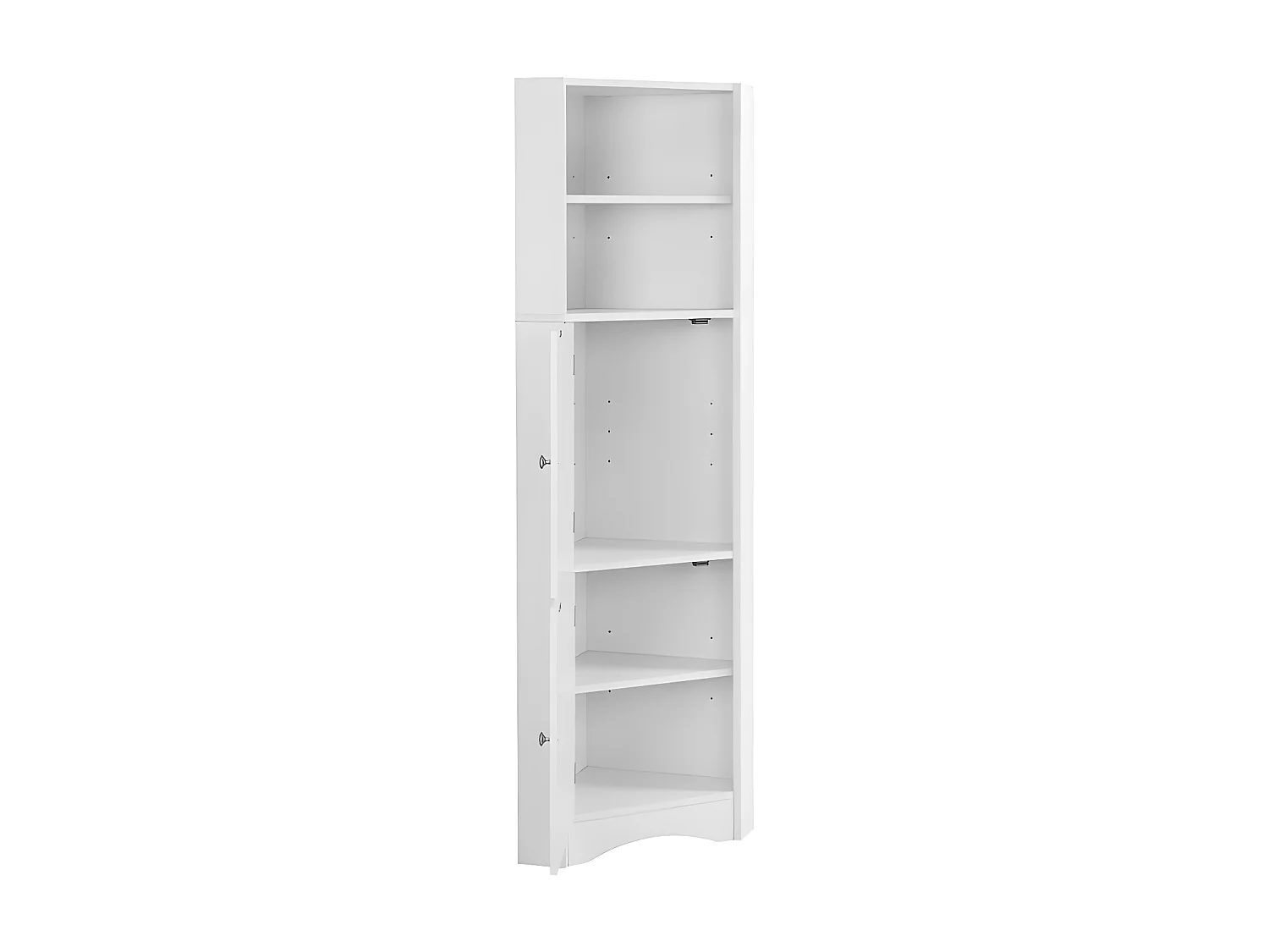 Colone d'angle de salle de bain - 2 compartiments ouverts et 2 portes - étagères réglables - Blanc