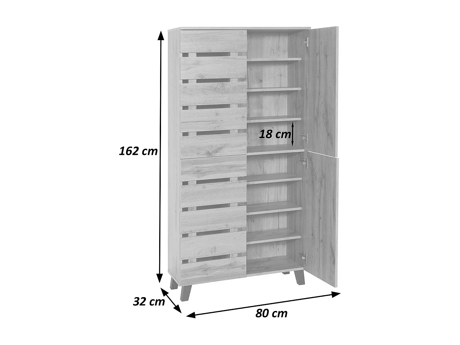 Armadio scaffale mobile MCW-M46 4 ante 8 scomparti 162x80x32cm legno chiaro