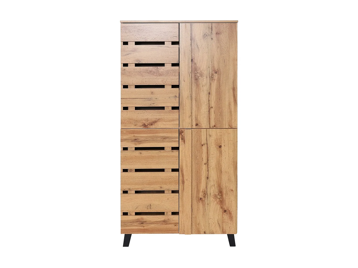 Armadio scaffale mobile MCW-M46 4 ante 8 scomparti 162x80x32cm legno chiaro