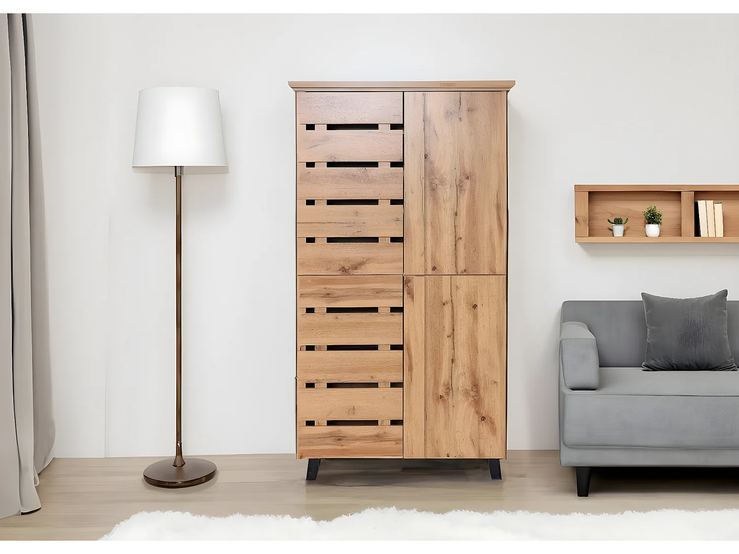 Armadio scaffale mobile MCW-M46 4 ante 8 scomparti 162x80x32cm legno chiaro