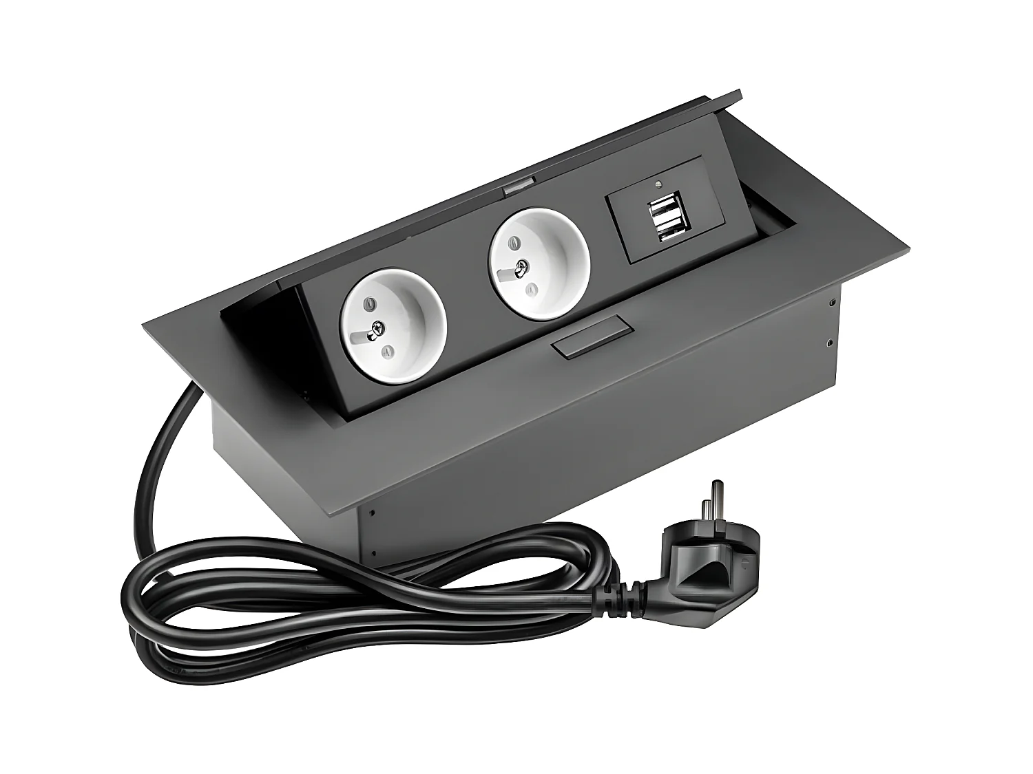 Bloc prise à encastrer   2 prises  et 2 usb, NOIR