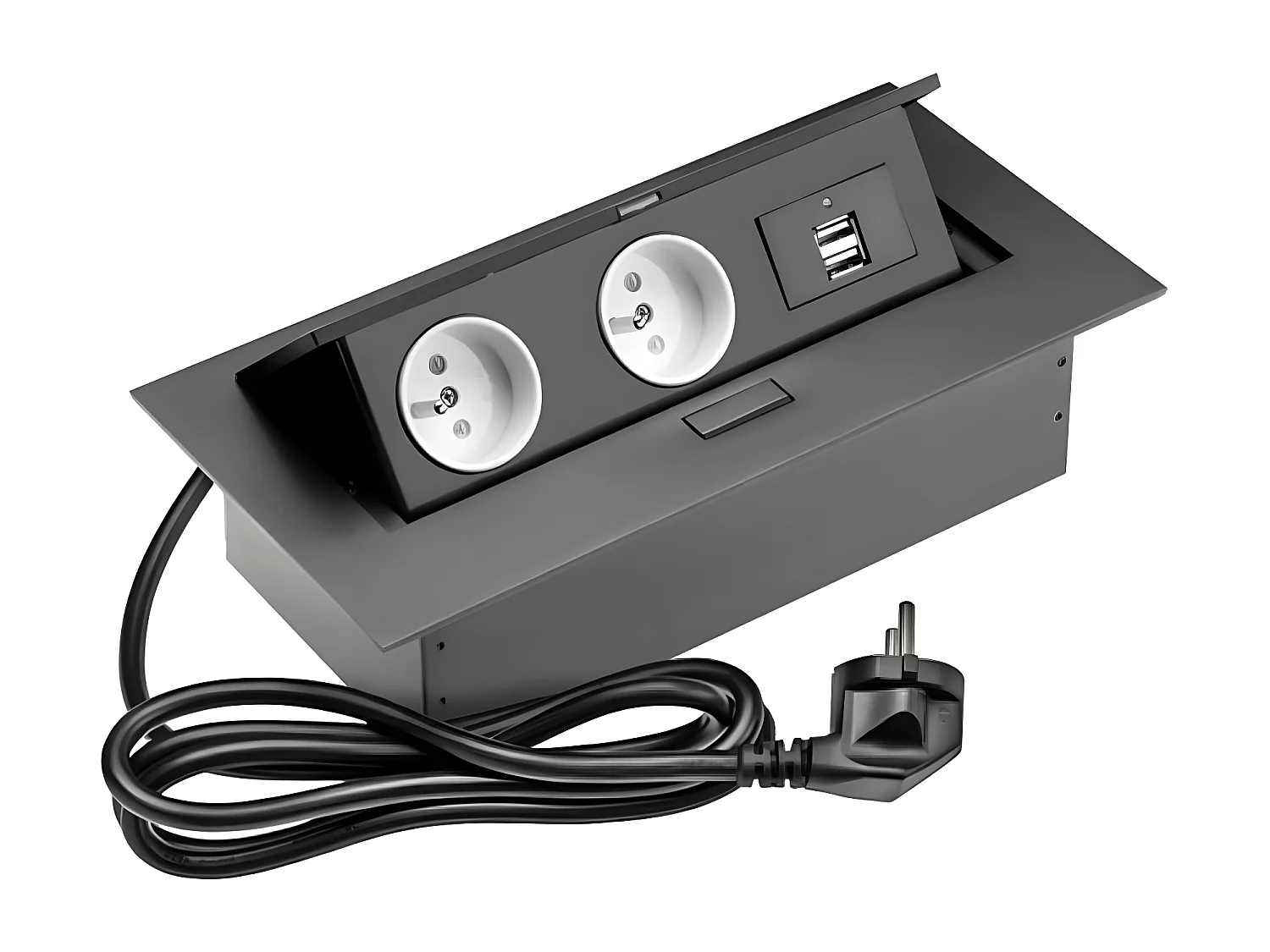 Bloc prise à encastrer   2 prises  et 2 usb, NOIR