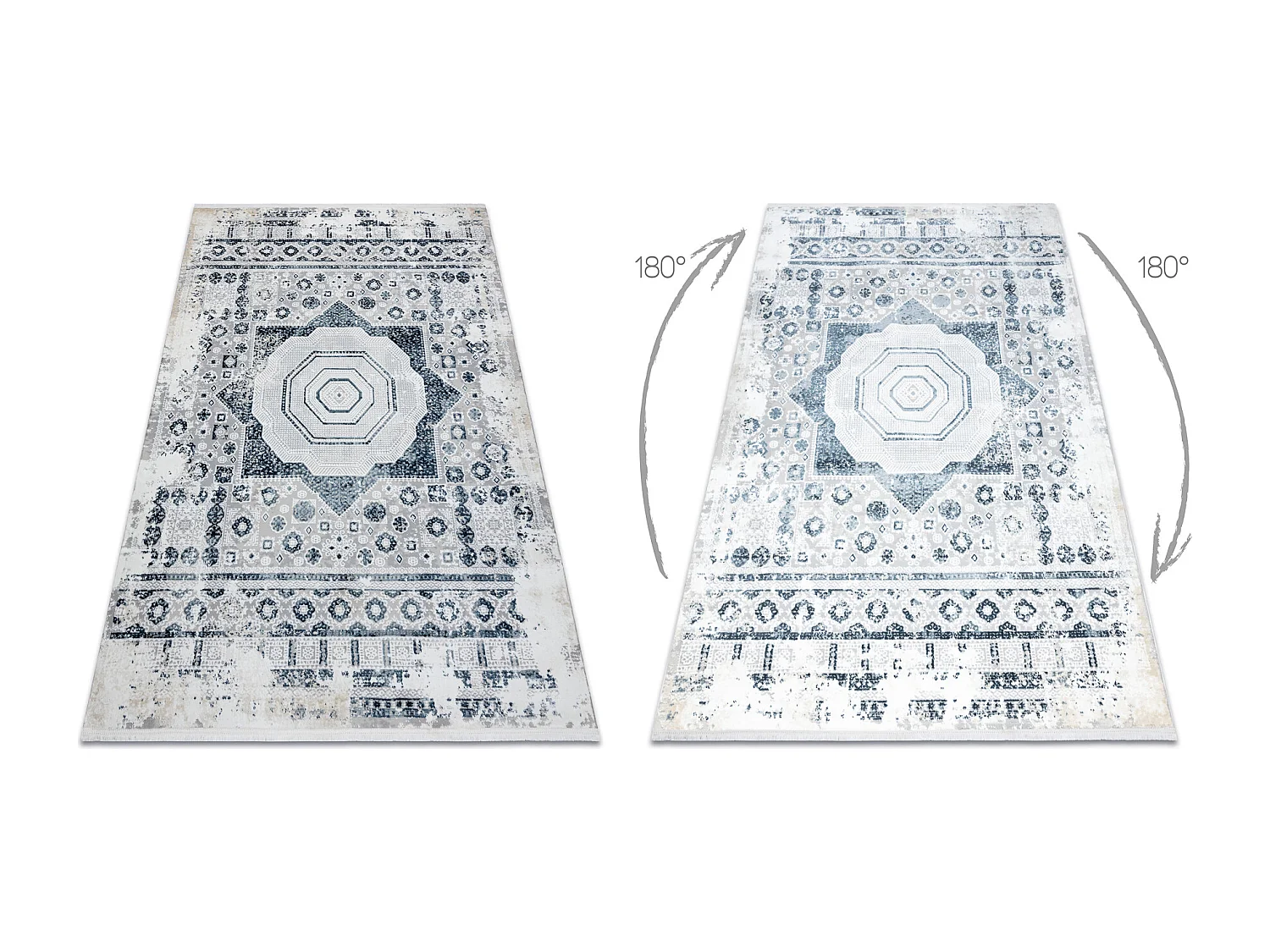 Modern tapijt DUKE 51542 crème / blauw - Rozet vintage, gestructureer 160x220 cm