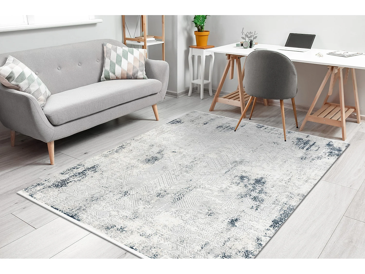 Modern tapijt DUKE 51558 crème / blauw - Geometrisch vintage, gestruc 120x170 cm