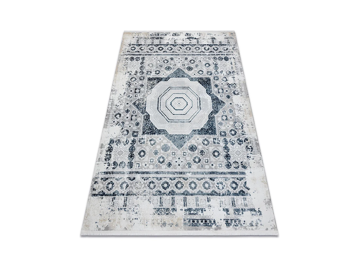 Modern tapijt DUKE 51542 crème / blauw - Rozet vintage, gestructureer 180x270 cm