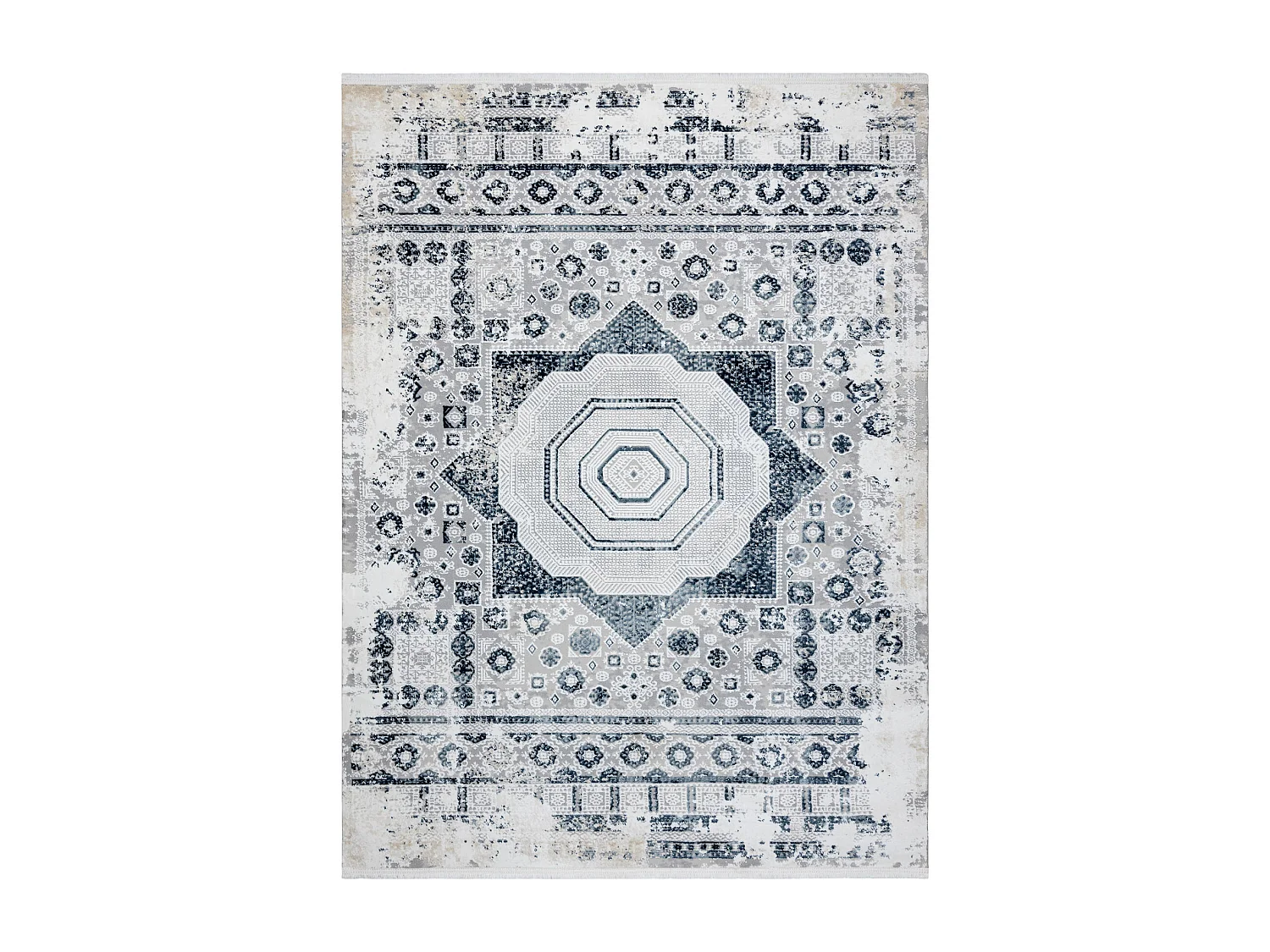 Modern tapijt DUKE 51542 crème / blauw - Rozet vintage, gestructureer 120x170 cm