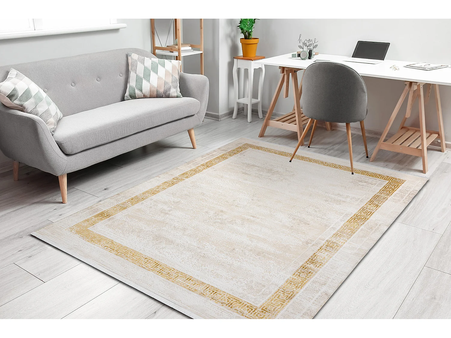 Tapis moderne DUKE 51524 crème / or - Cadre, grec structuré, très d 120x170 cm