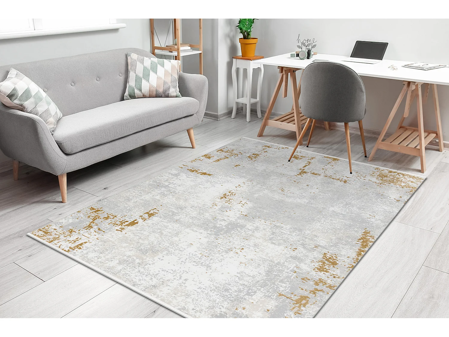Modern tapijt DUKE 51378 crème / goud - Beton, steen gestructureerd,  120x170 cm