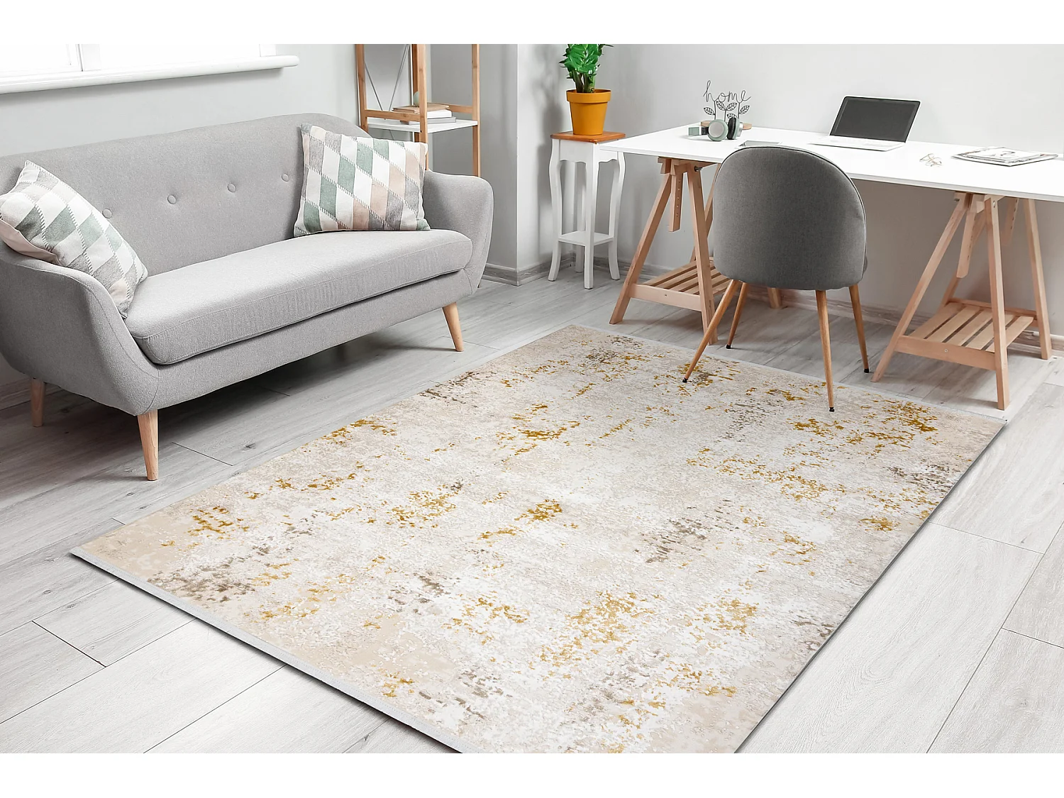 Tapis moderne DUKE 51546 crème / or - Vintage, structuré, très doux 200x290 cm