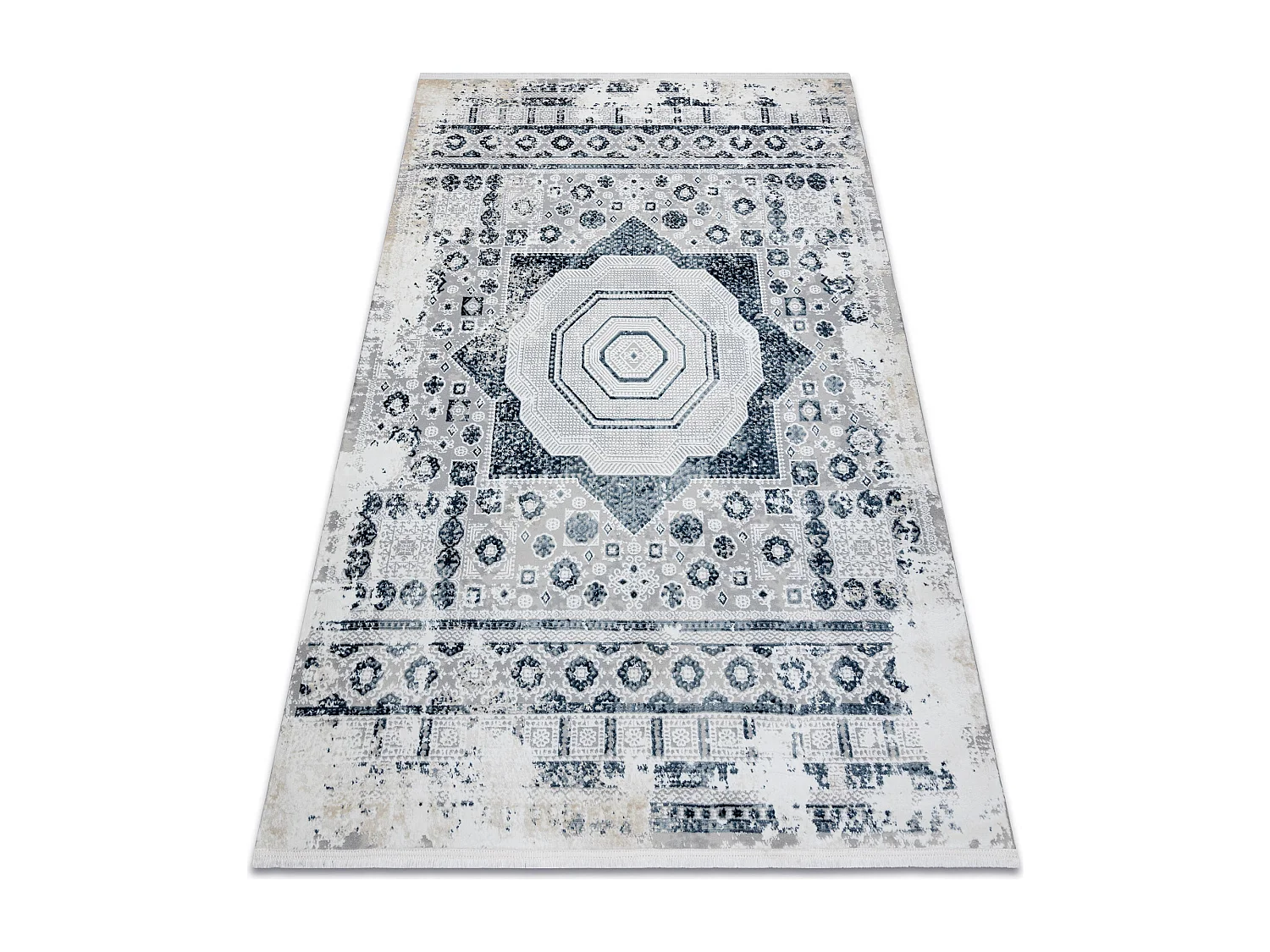 Modern tapijt DUKE 51542 crème / blauw - Rozet vintage, gestructureer 280x370 cm