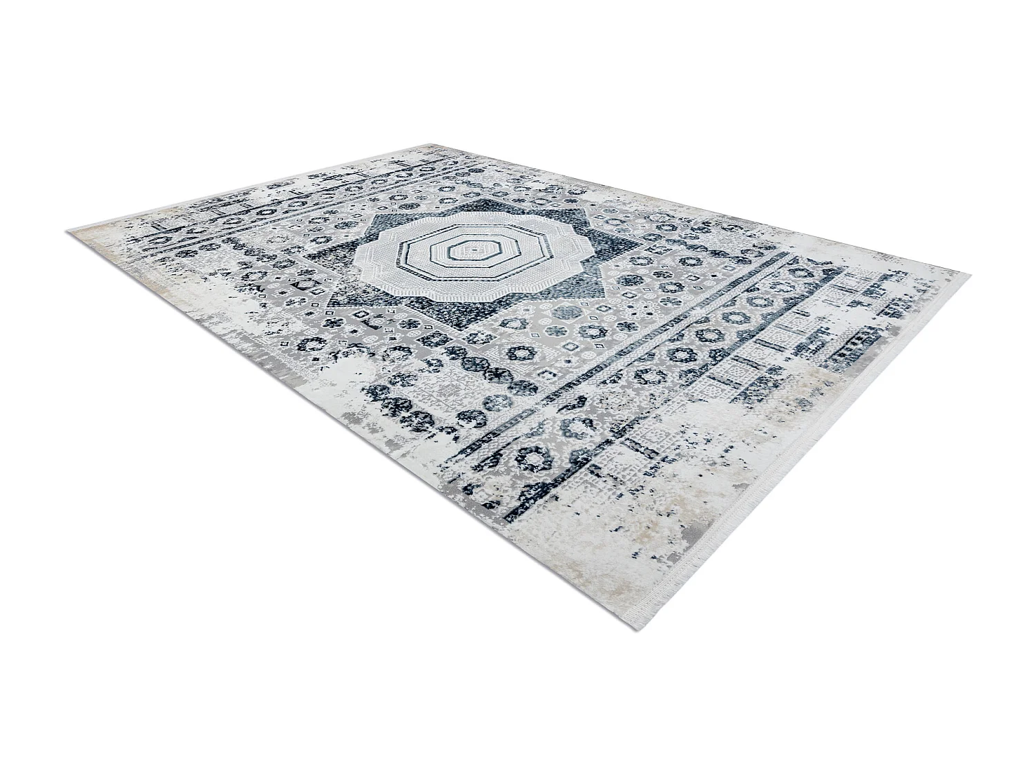 Modern tapijt DUKE 51542 crème / blauw - Rozet vintage, gestructureer 280x370 cm