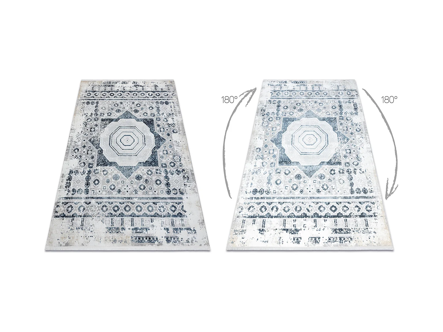 Modern tapijt DUKE 51542 crème / blauw - Rozet vintage, gestructureer 280x370 cm