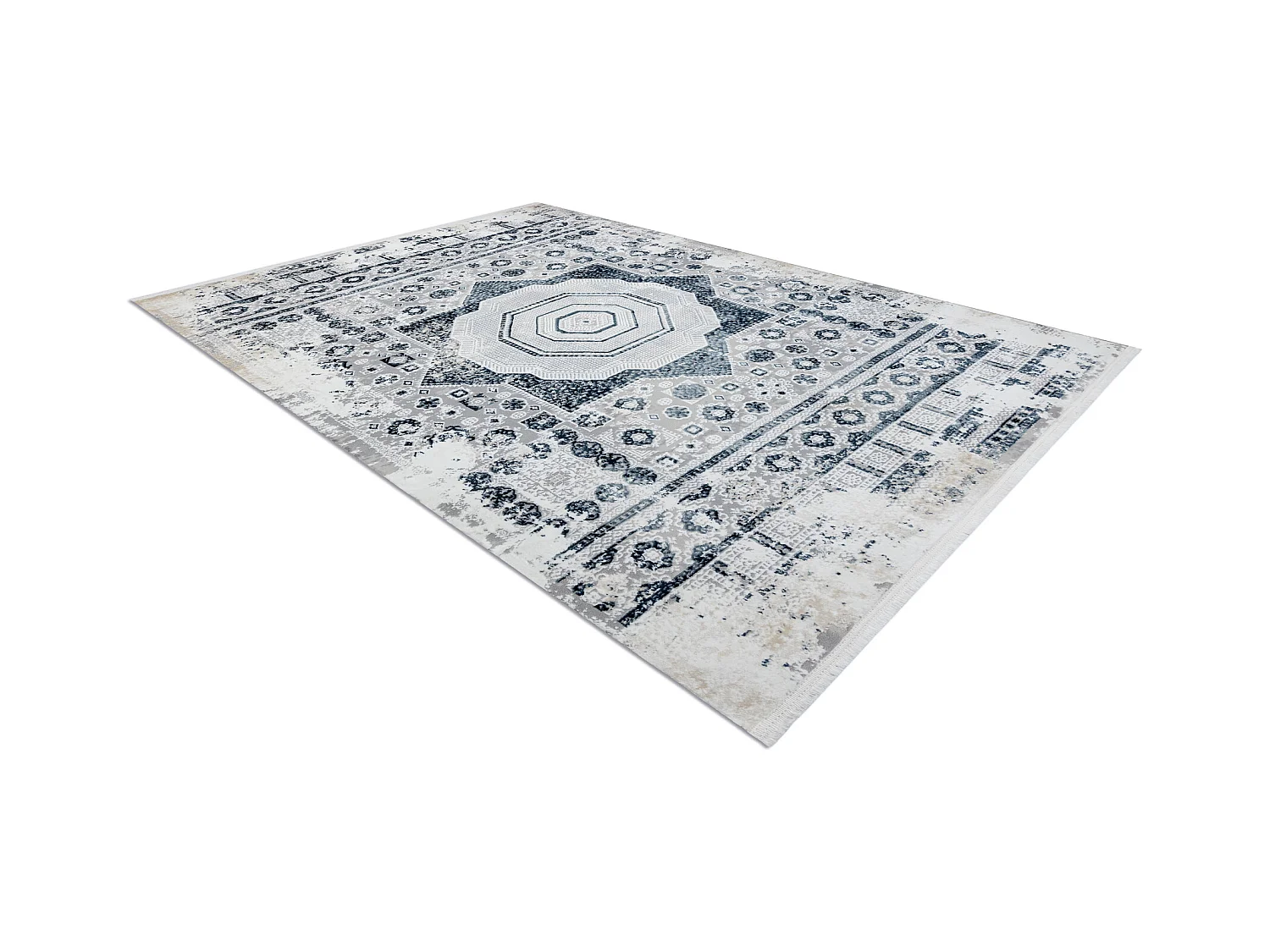 Modern tapijt DUKE 51542 crème / blauw - Rozet vintage, gestructureer 280x370 cm