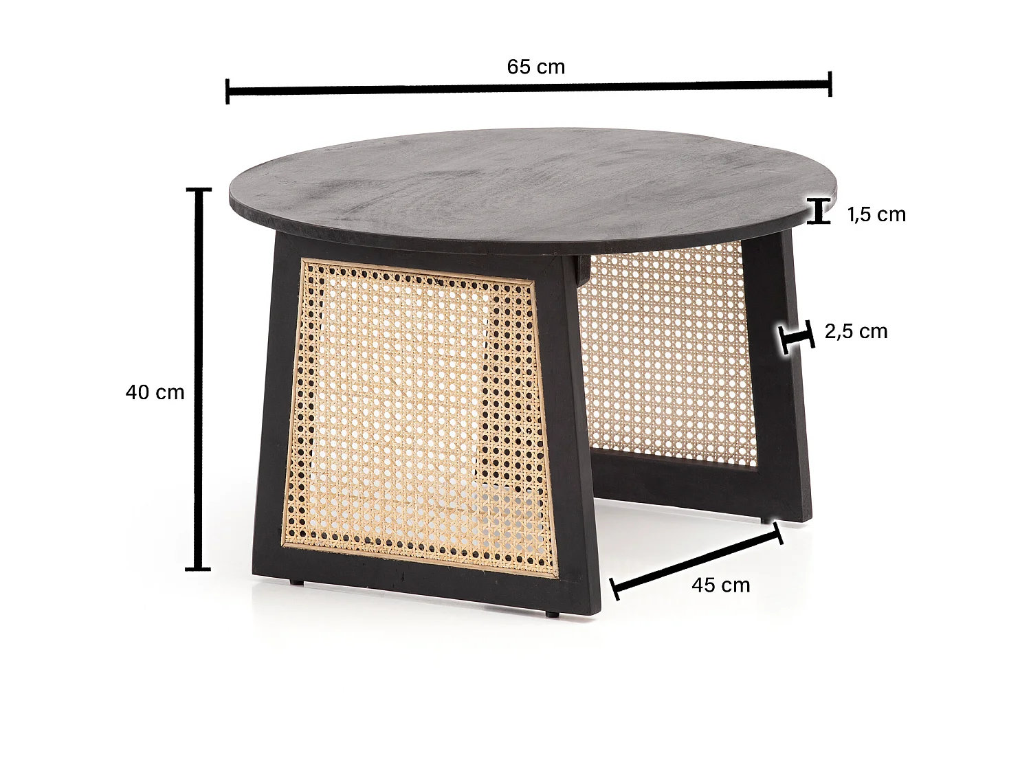 Couchtisch Sofatisch Massivholz Rattan 65x65x40 cm Wiener Geflecht Rund