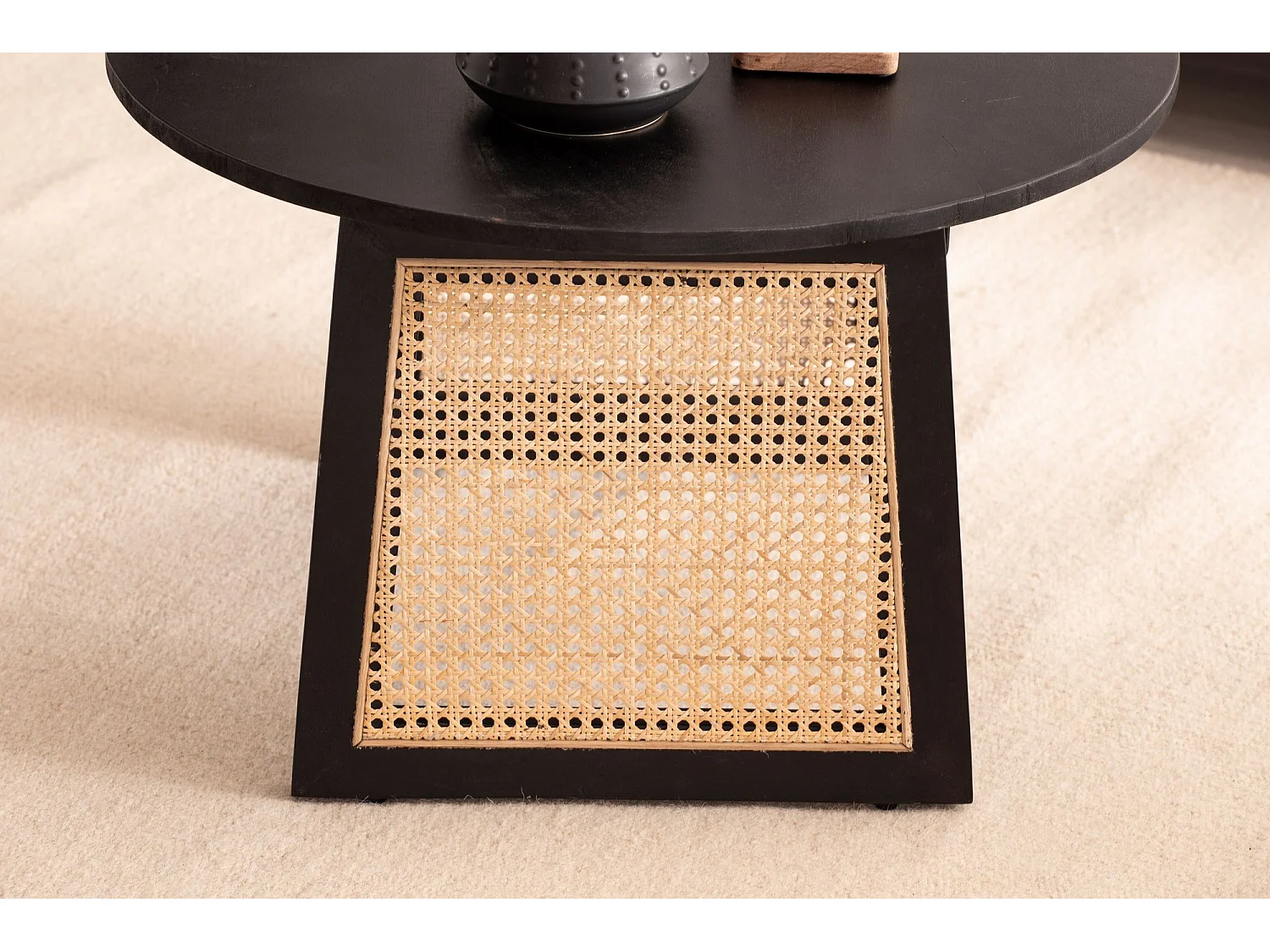 Couchtisch Sofatisch Massivholz Rattan 65x65x40 cm Wiener Geflecht Rund