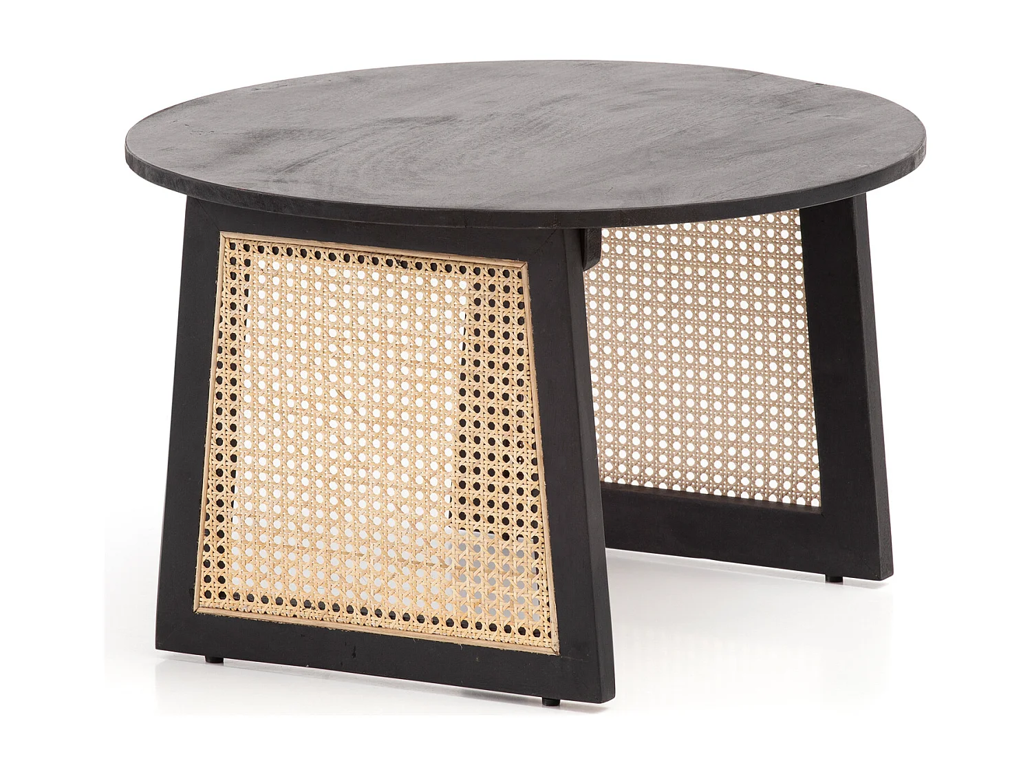 Couchtisch Sofatisch Massivholz Rattan 65x65x40 cm Wiener Geflecht Rund