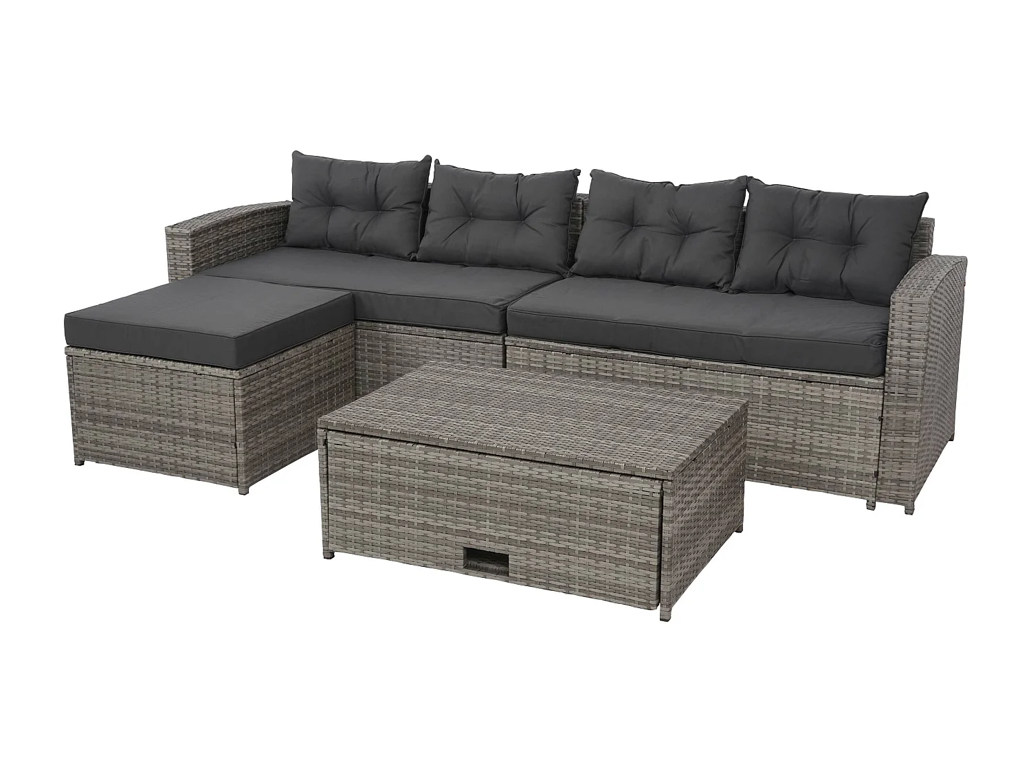 Poly-rattan set MCW-J34 (4-delig),  grijs, donkergrijze kussens