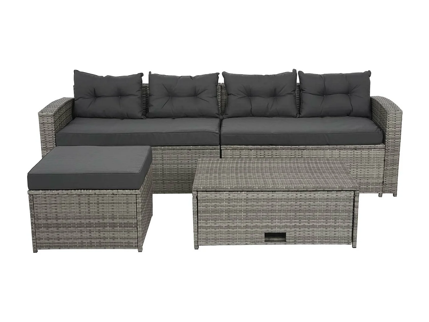 Poly-rattan set MCW-J34 (4-delig),  grijs, donkergrijze kussens