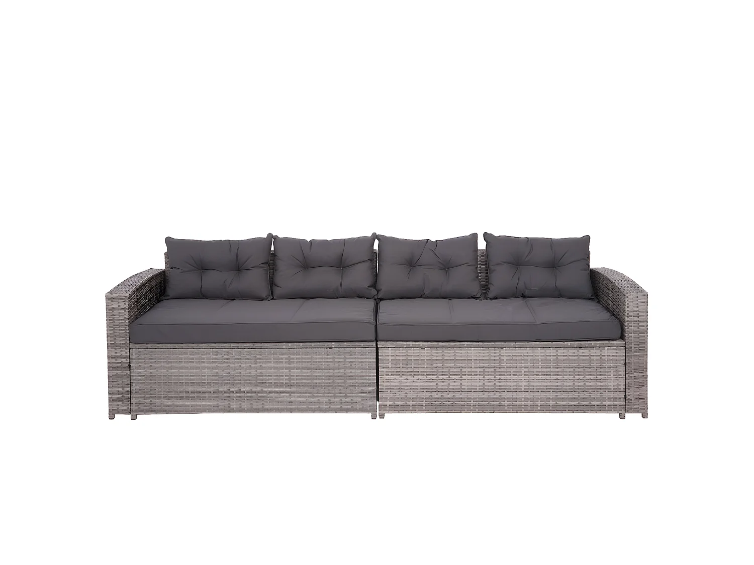 Ensemble en poly rotin MCW-J34 (4 pièces),  gris, coussins gris foncé