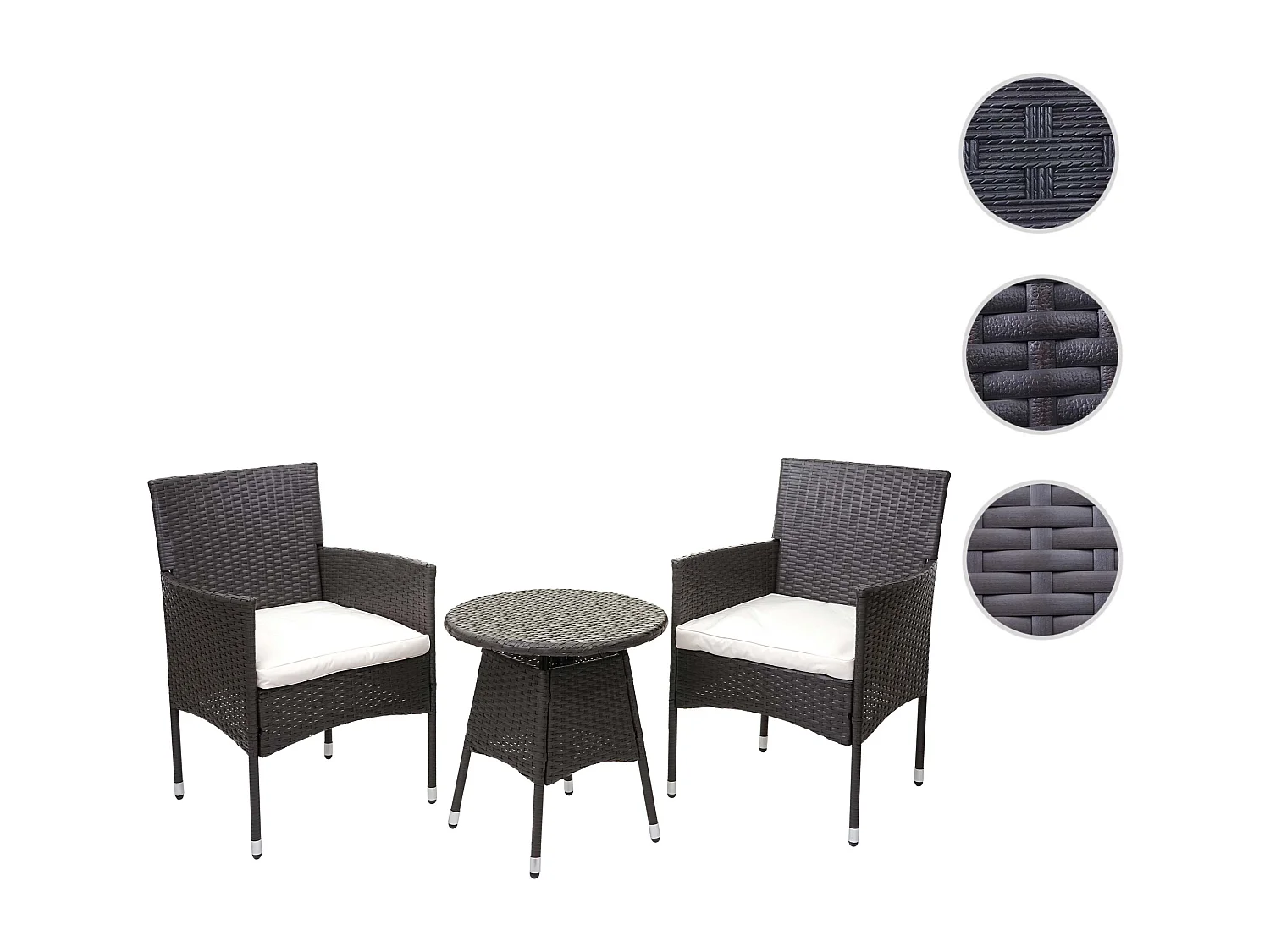 Set de balcon en poly rotin MCW-G27 (3 pièces),  gris, coussin crème