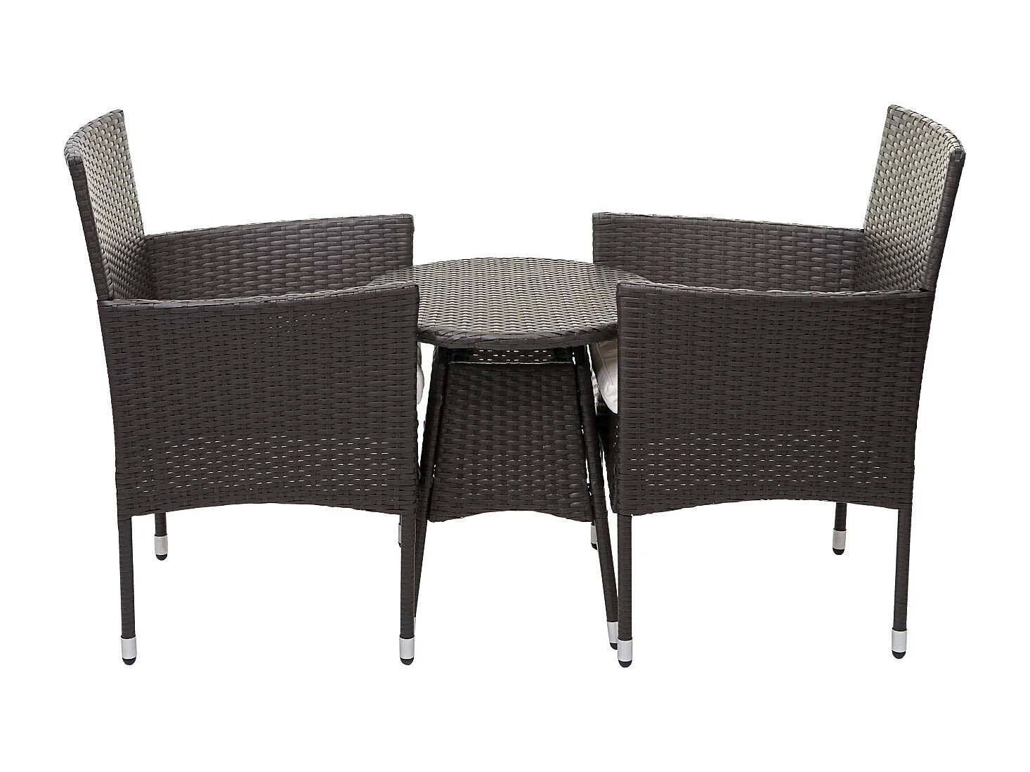 Set de balcon en poly rotin MCW-G27 (3 pièces),  gris, coussin crème