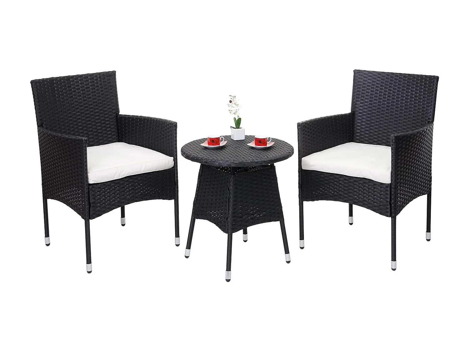 Conjunto de varanda em poli-rattan MCW-G27 (3 peças),  antracite, almofadas creme