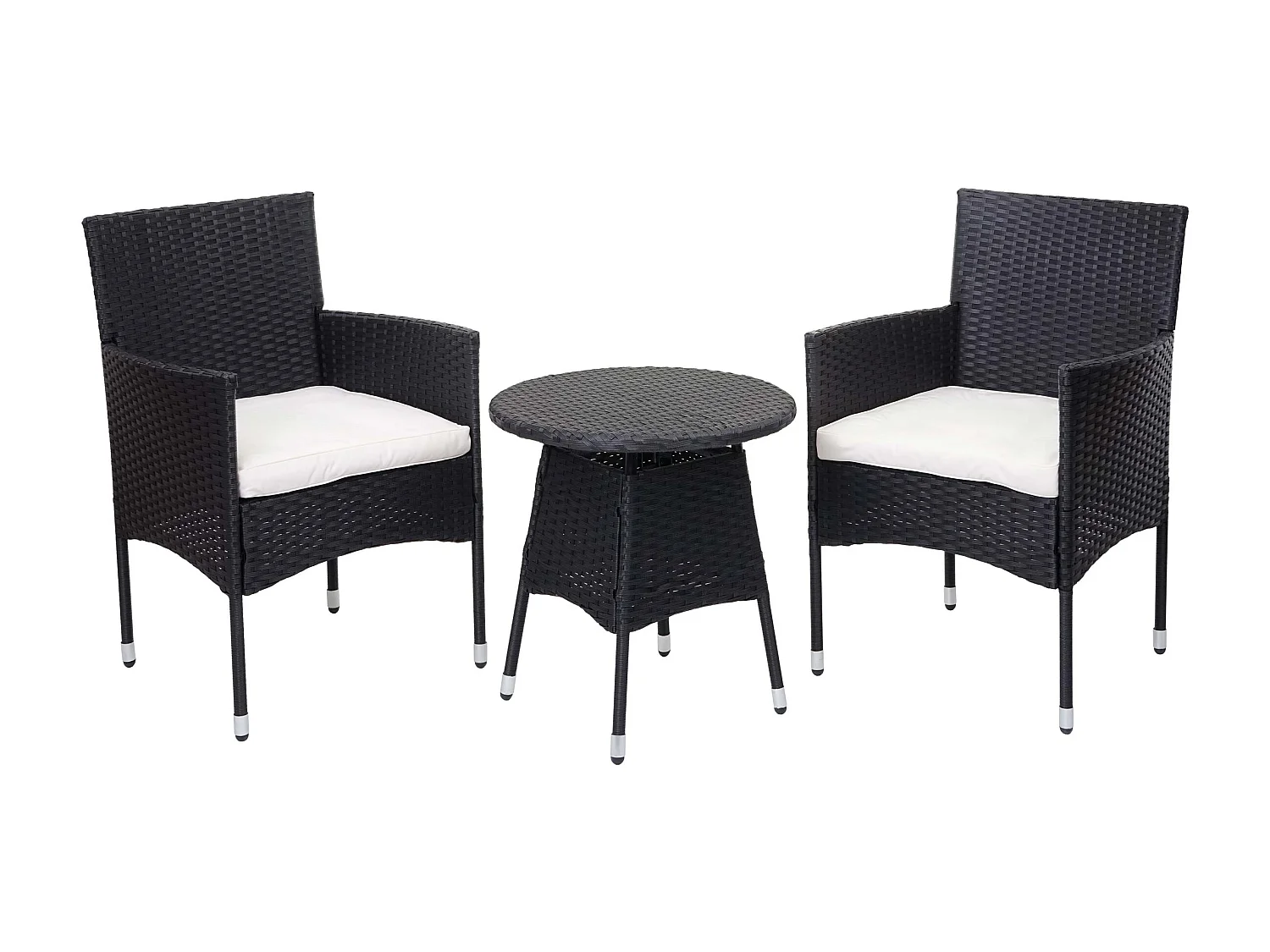 Conjunto de varanda em poli-rattan MCW-G27 (3 peças),  antracite, almofadas creme