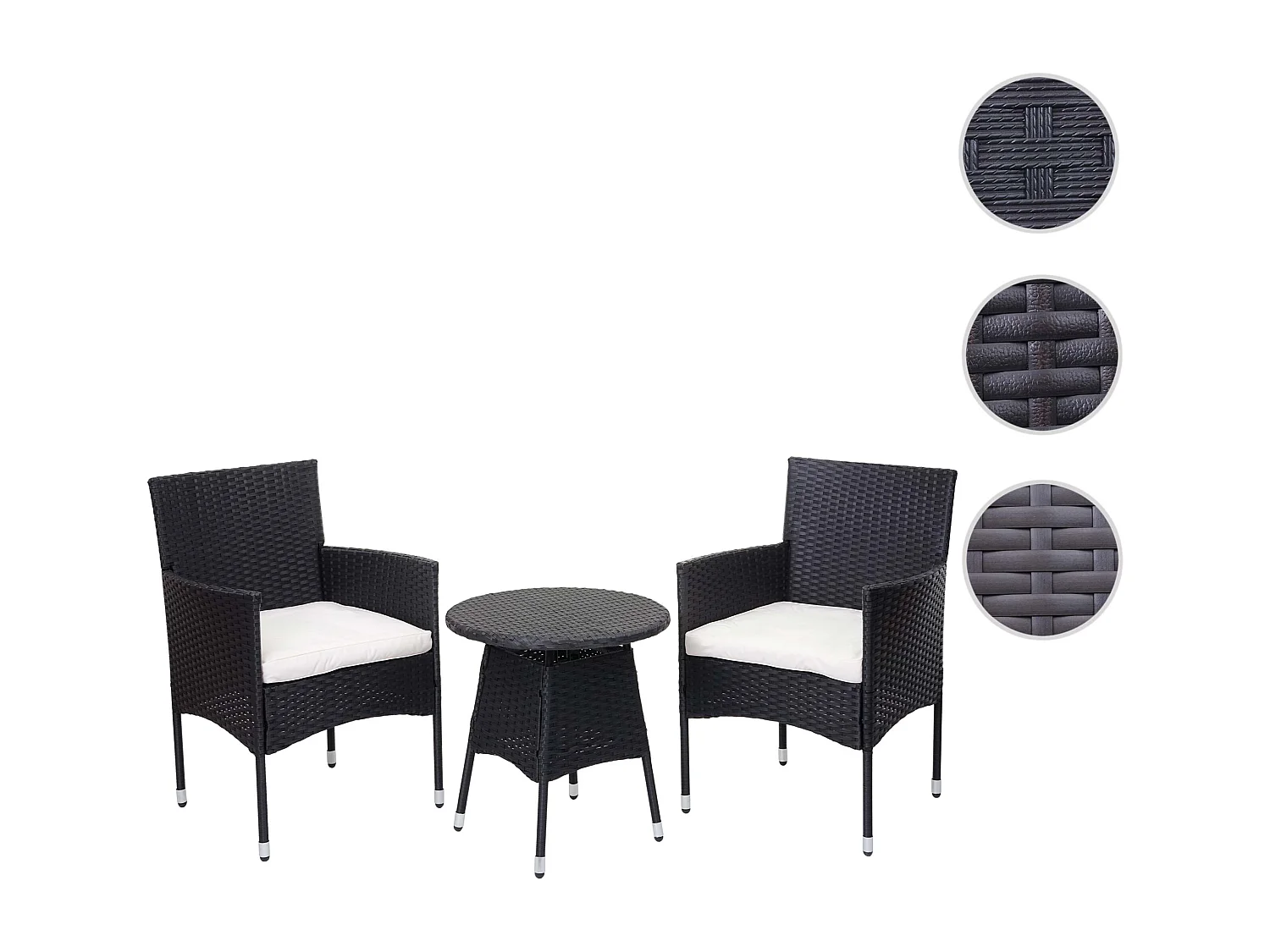 Conjunto de varanda em poli-rattan MCW-G27 (3 peças),  antracite, almofadas creme