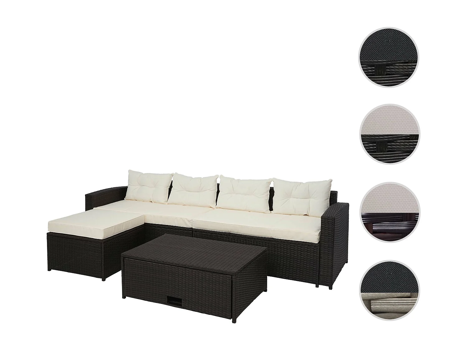 Poly-rattan set MCW-J34 (4-delig),  bruin, kussens crème-beige